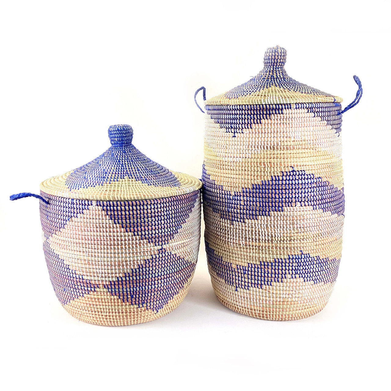 Low Storage Floor Basket - Blue + Natural Diamond Pattern by Mbare Ltd - product image 2 for Resin Society