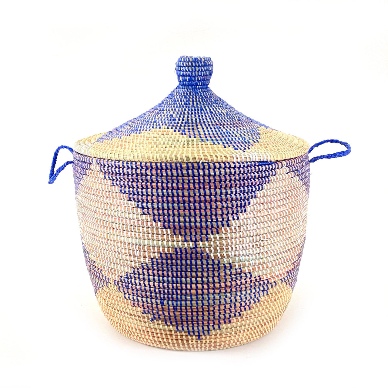 Low Storage Floor Basket - Blue + Natural Diamond Pattern by Mbare Ltd - main product image for Resin Society