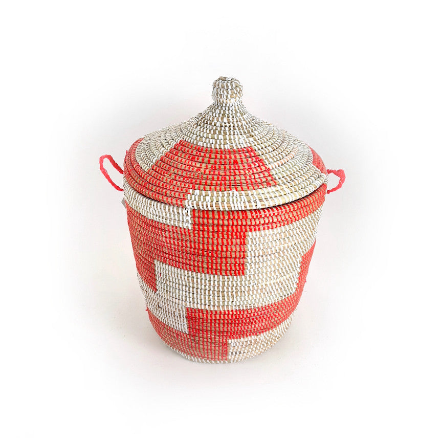Red and White Stripe Woven Basket - Medium by Mbare Ltd - product image 3 for Resin Society