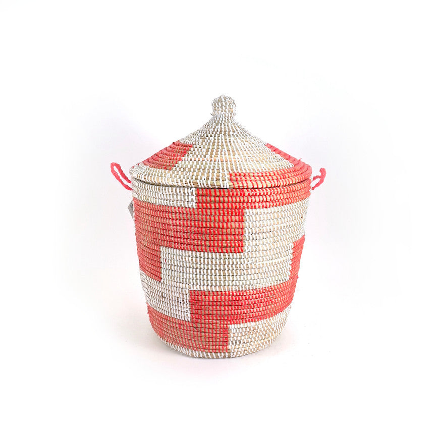 Red and White Stripe Woven Basket - Medium by Mbare Ltd - main product image for Resin Society