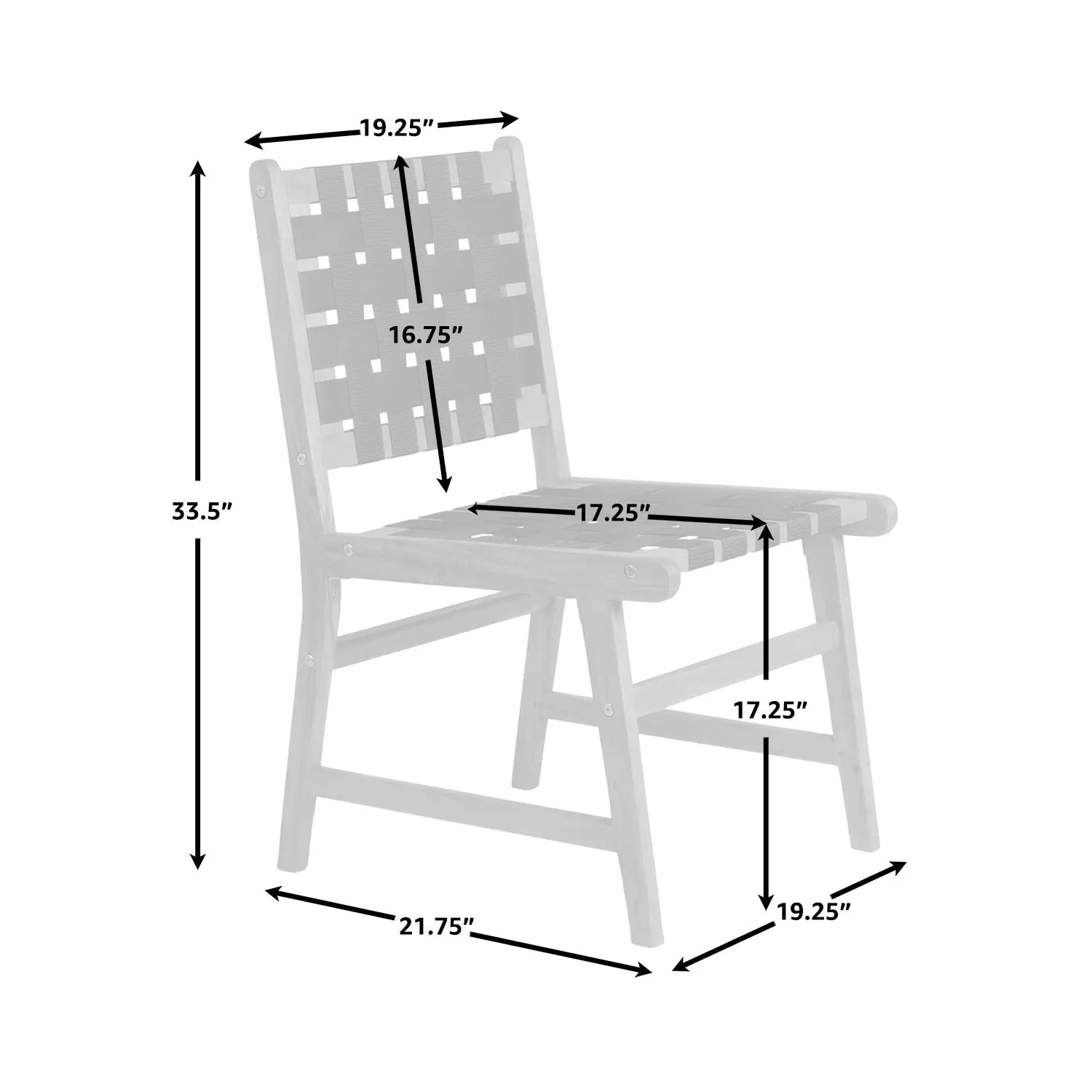 Sava Indoor Outdoor Armless Dining Side Chair in Black Webbing