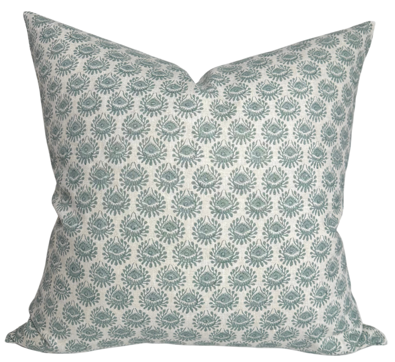 Lyon Pillow Cover in celadon color with ivory linen backing