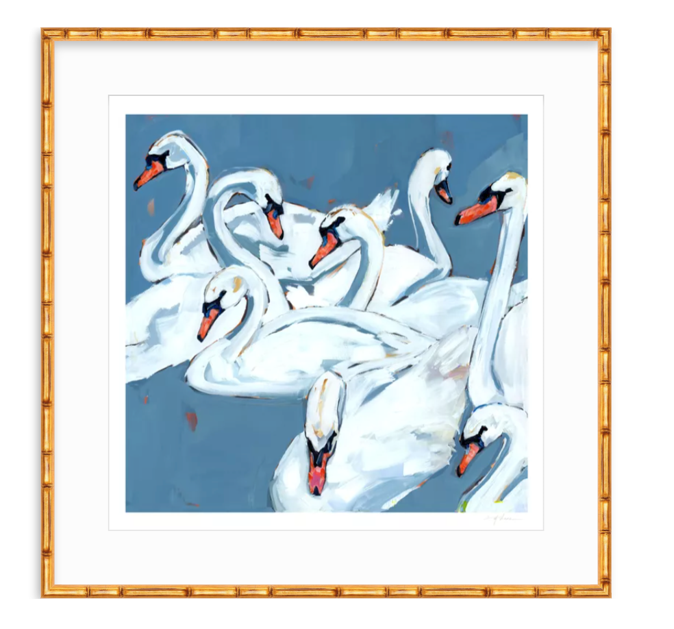 Swan Lake Swan Fine Art Print by Chelsea McShane showing swans gliding on calm water with muted colors