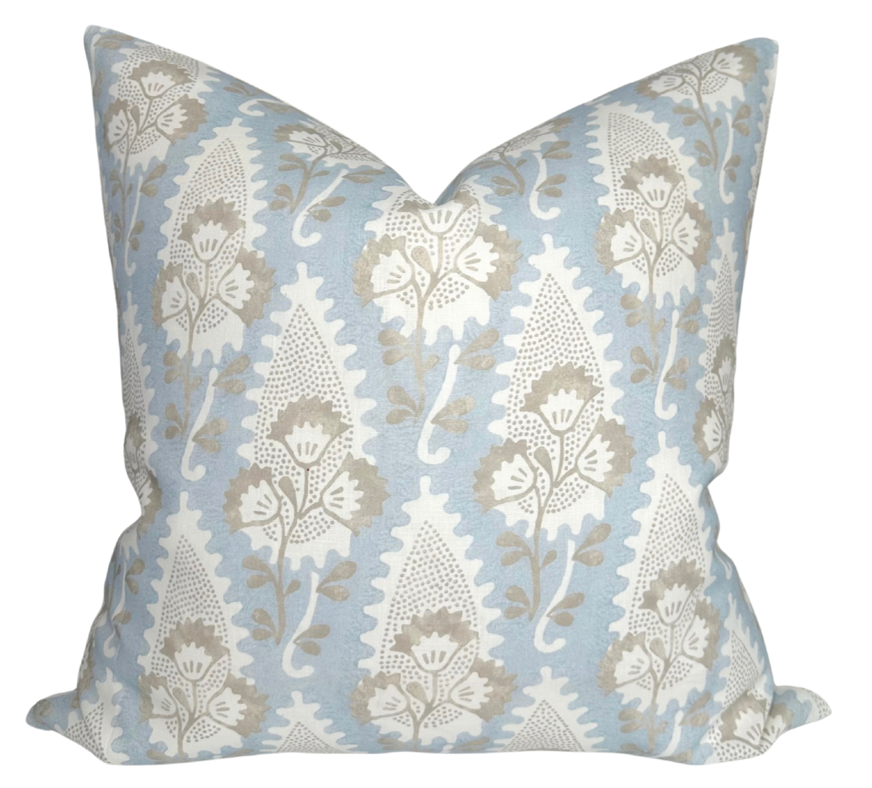 Cornwall Floral Pillow Cover in Spa Blue with ivory linen backing
