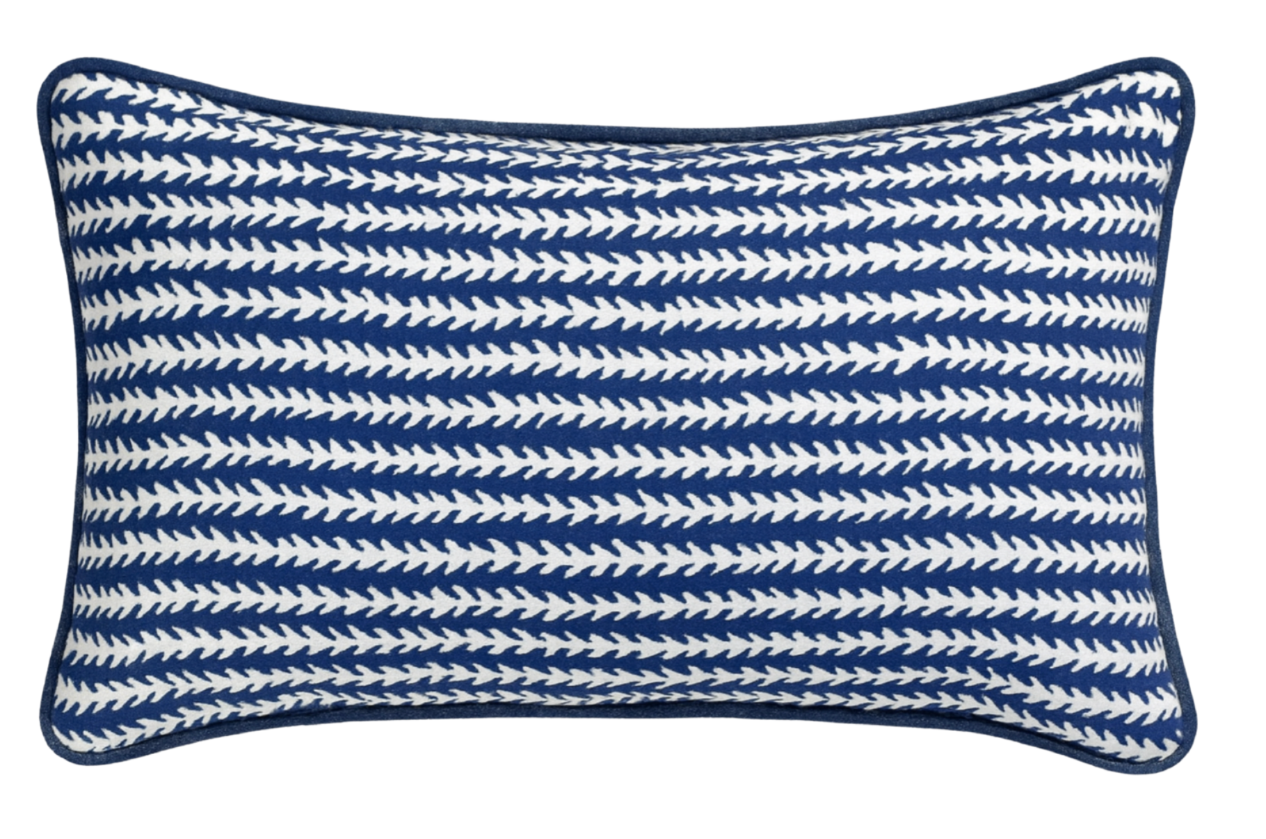 Horizon Pillow Cover in Indigo draped over a sofa corner