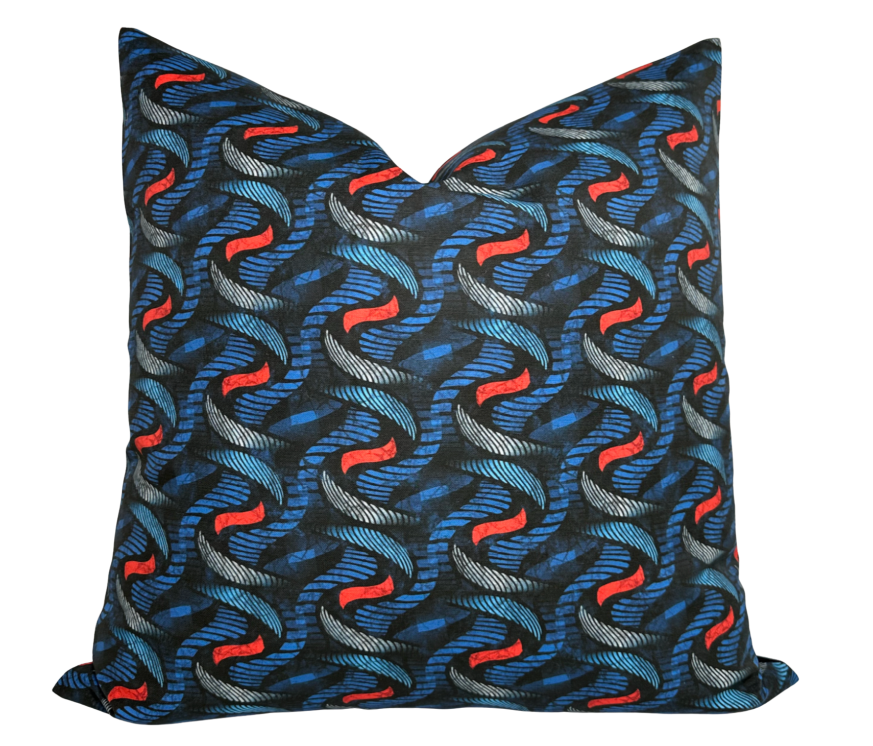 Twine Pillow Cover in Indigo and Red on a sofa