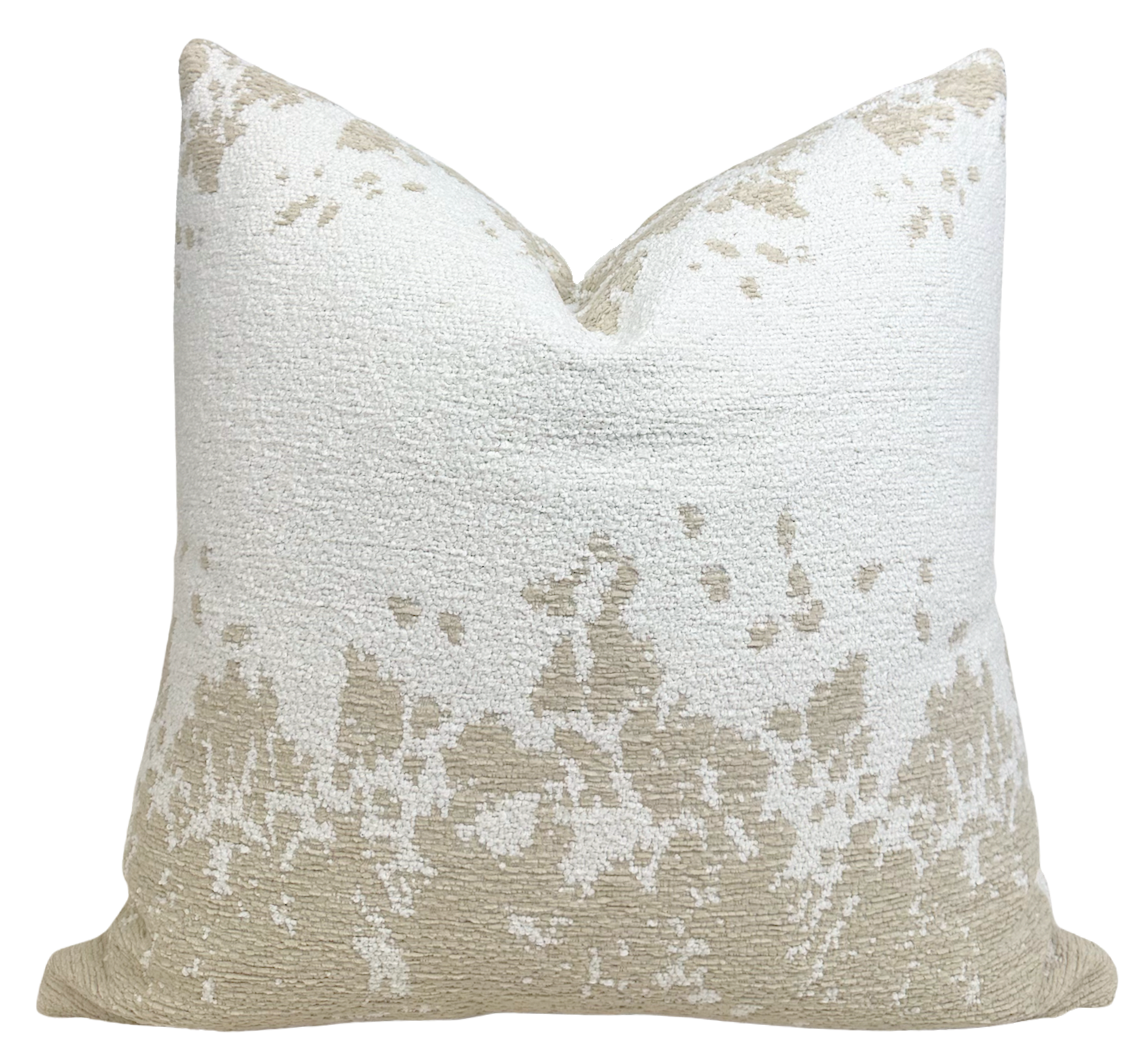 Dappled Stripe Pillow Cover in Oyster displayed on a white textured surface, showing woven dappled stripe pattern and ivory backing.