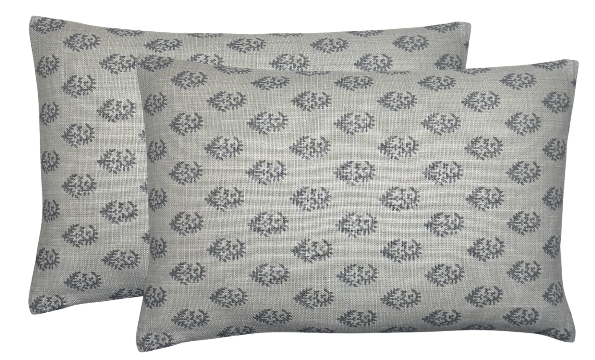 Rajmata Pillow Cover in grey from Peter Dunham Textiles showing front grey linen and ivory linen back