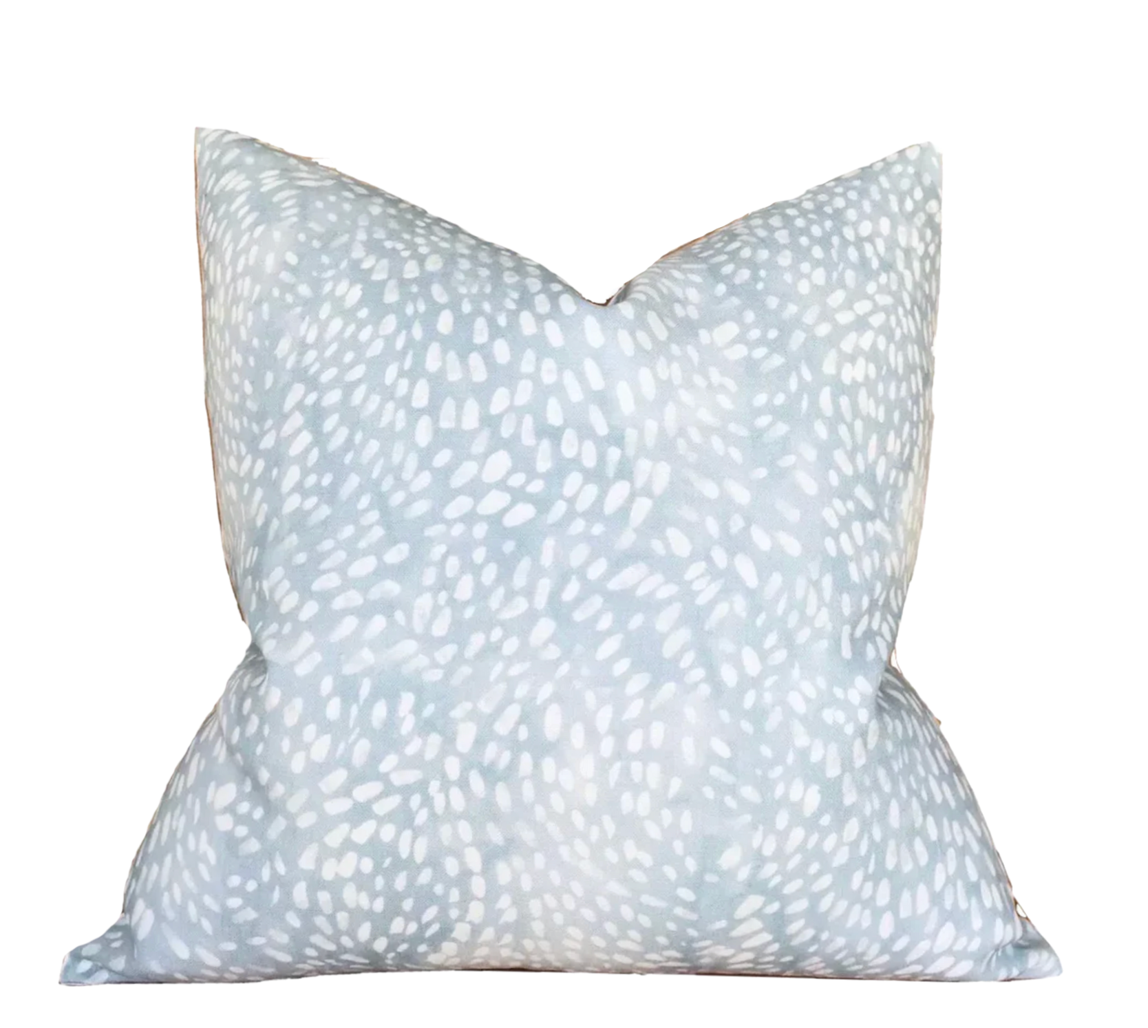 Speckled Pillow Cover in Cloud Blue showing speckled blue print front and ivory linen back