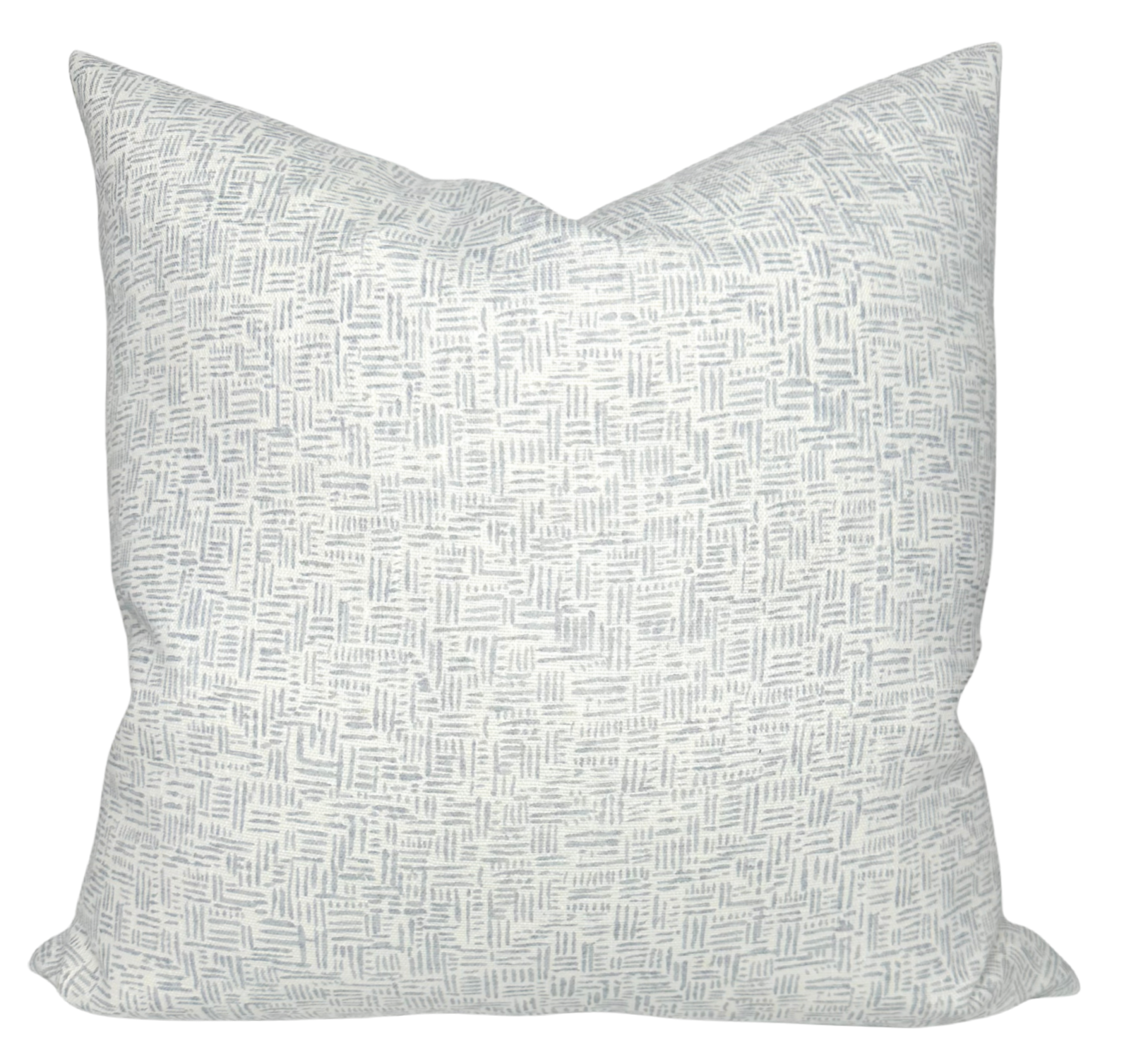 ETCH Pillow Cover in Dove Grey showing printed fabric front and ivory linen back