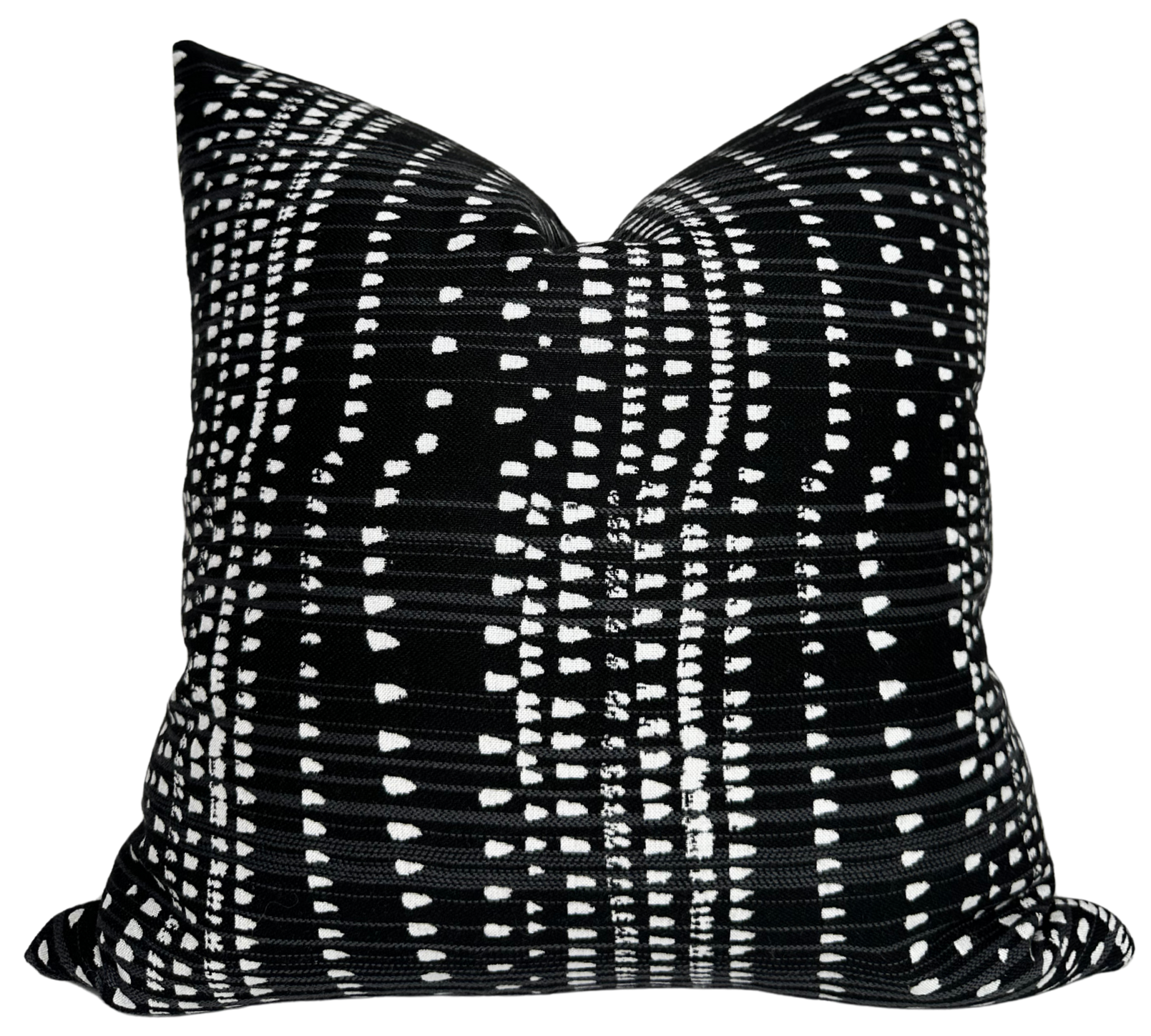 Cape Town Pillow Cover in Black shown on sofa with contrasting pillow backs