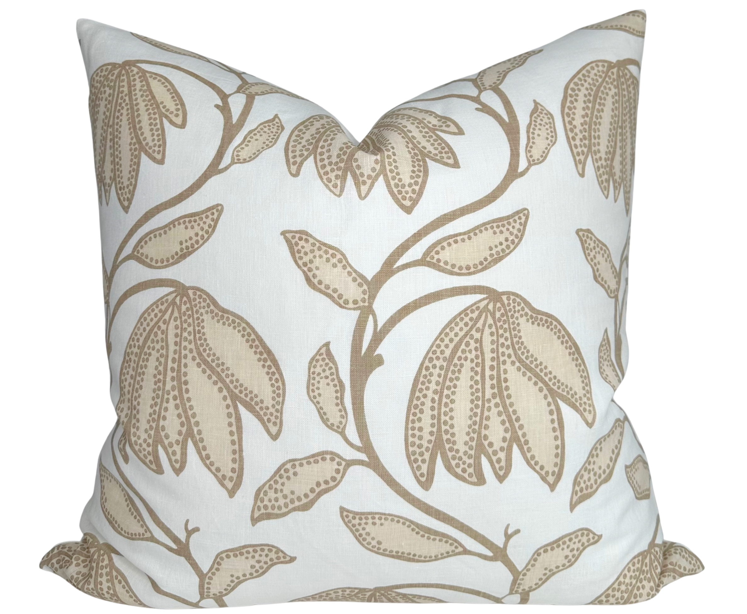 Desert Floral Pillow Cover in Birch Natural, showing floral print on front and ivory linen backing