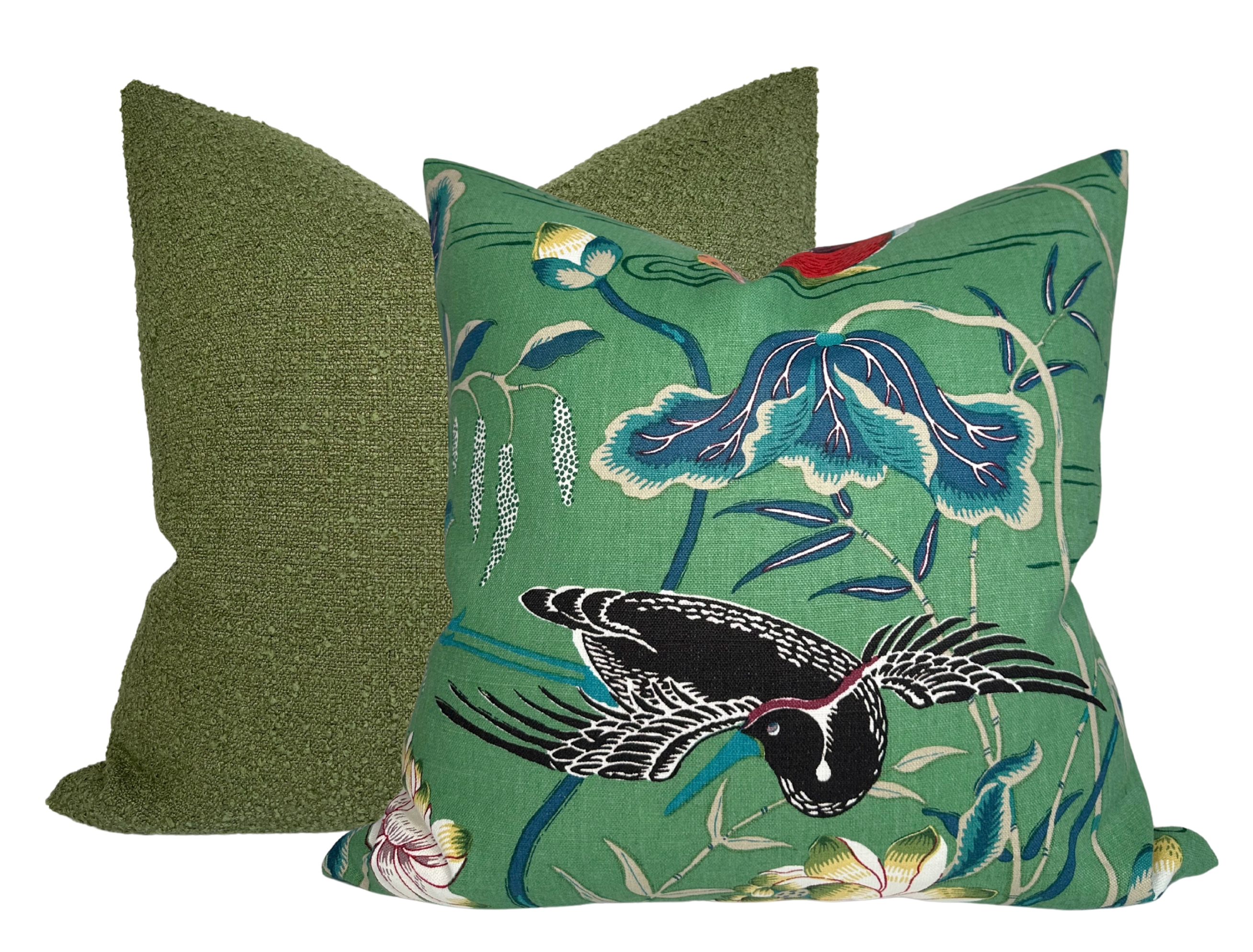 Lotus Garden Pillow Cover in Jade Green, Schumacher Textiles