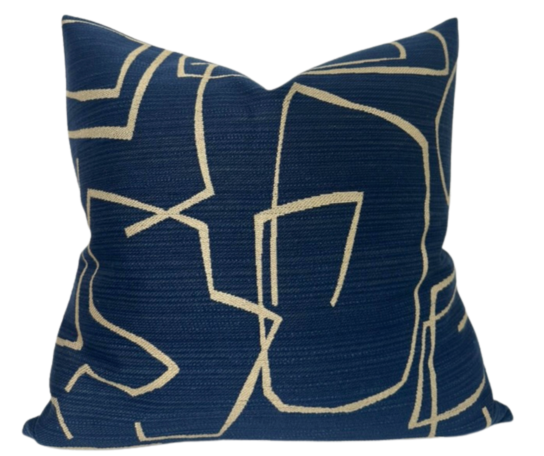 Kravet Abstract Pillow Cover featuring indigo and beige abstract woven front with navy linen backing.