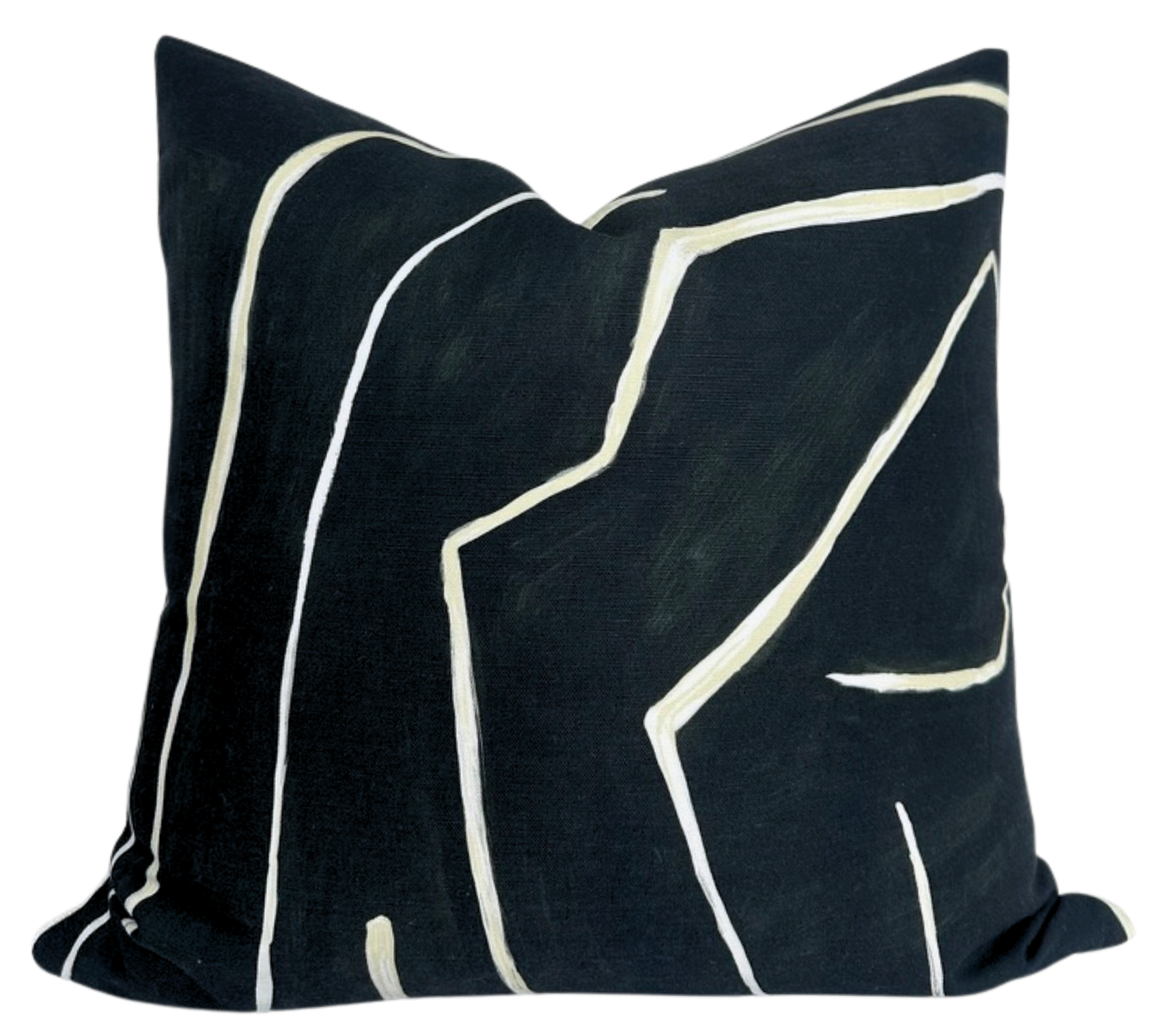 Graffito Pillow Cover in Onyx Beige with abstract pattern and natural ivory linen back