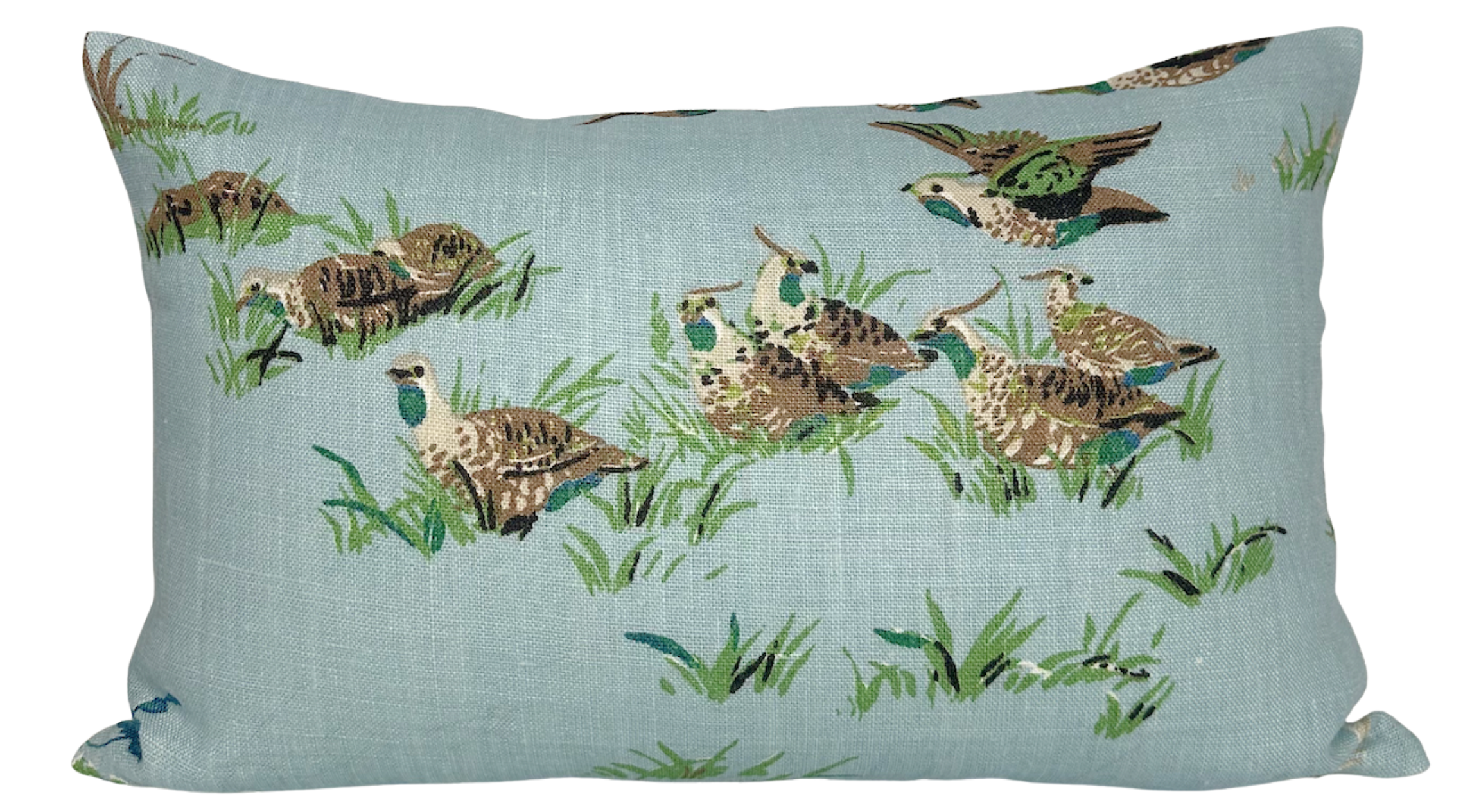 Pointers Covey Pillow Cover in sky blue, showing front linen fabric and ivory linen back