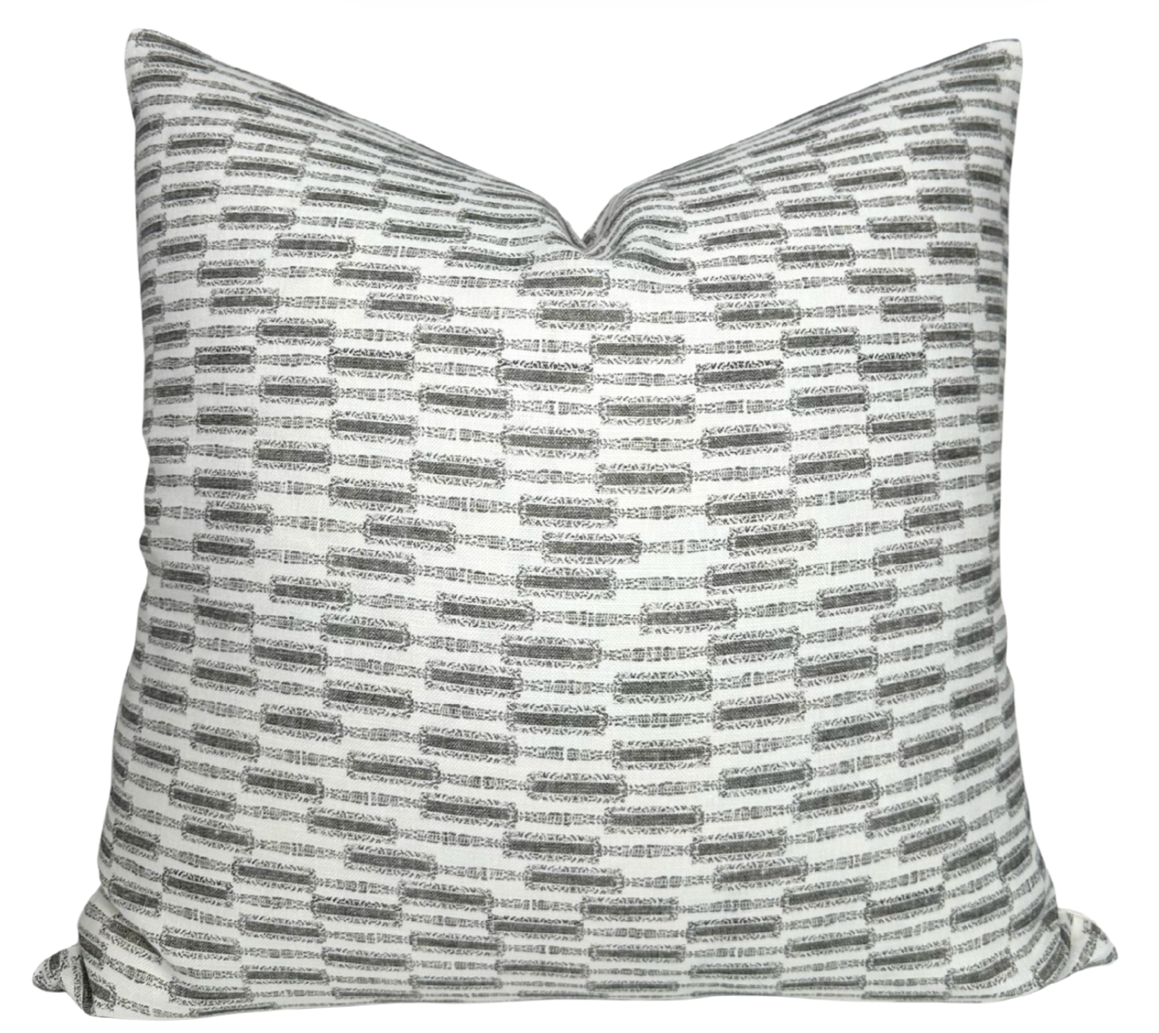 Lacuna Pillow Cover in Kohl on Ivory showing printed front and linen back
