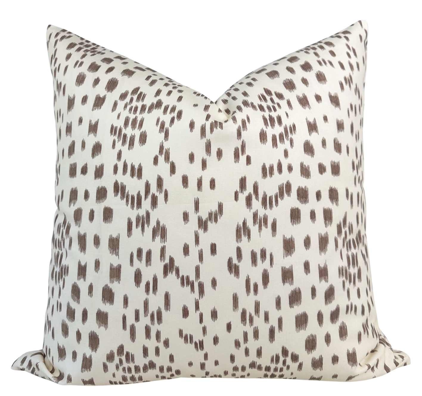 Les Touches Pillow Cover in Tan Brown front showing printed fabric