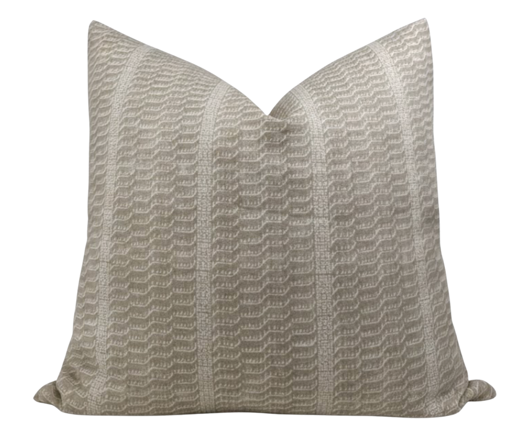 Pilar Pillow Cover in Dune showing printed front fabric and ivory linen back fabric