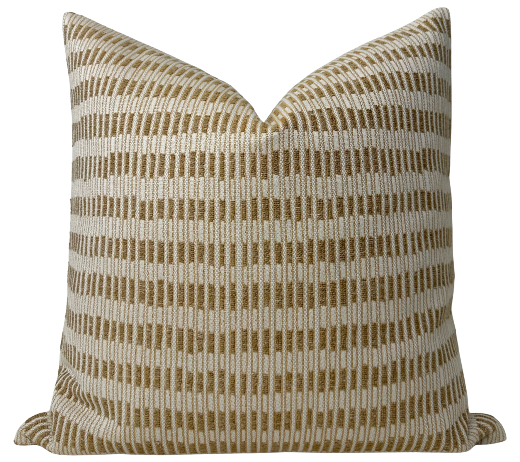 Baja Pillow Cover in Coin, showing the woven front fabric and ivory linen back.