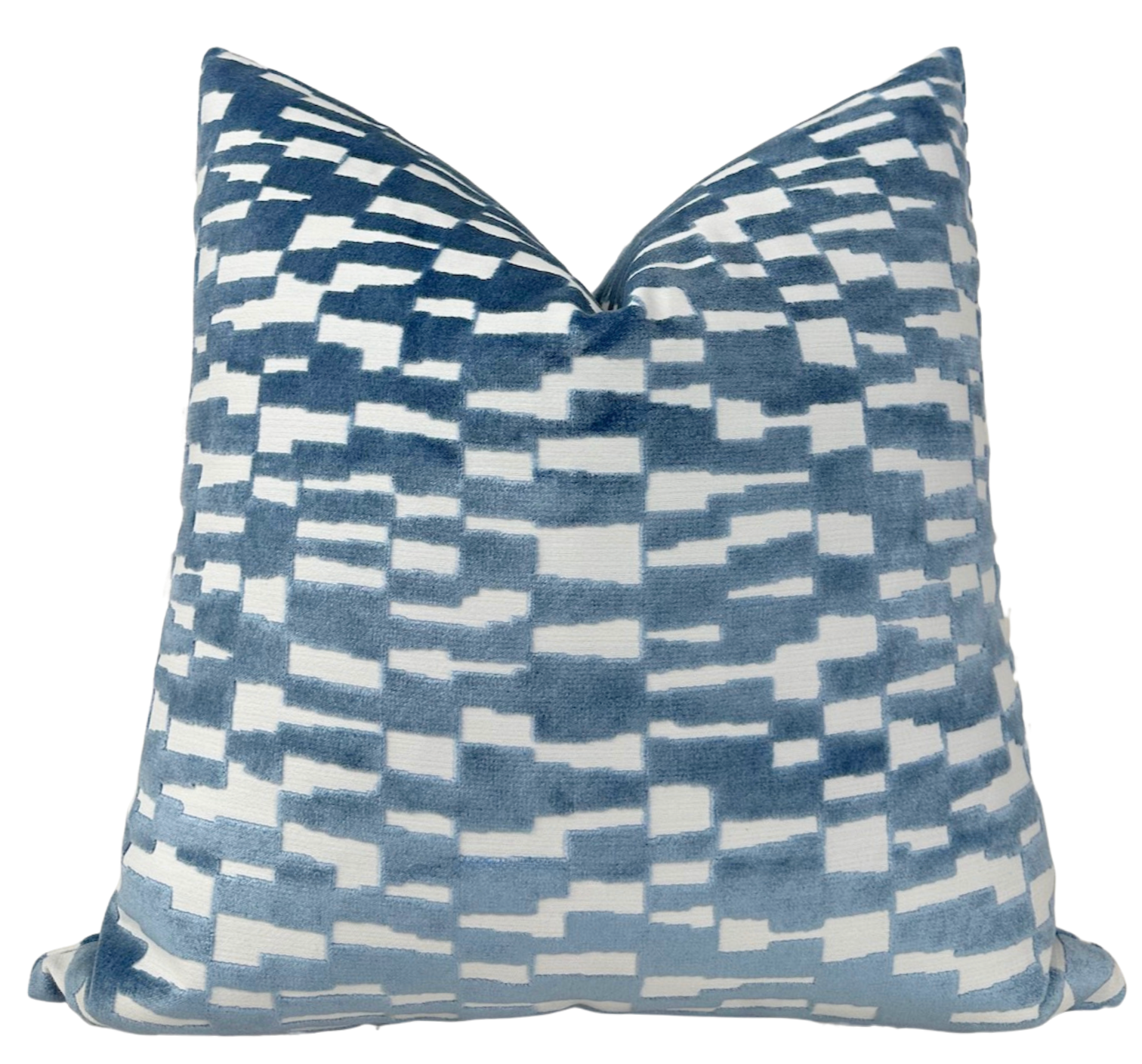 Mod Velvet Pillow Cover in Marine Blue showing velvet front and ivory linen back detail