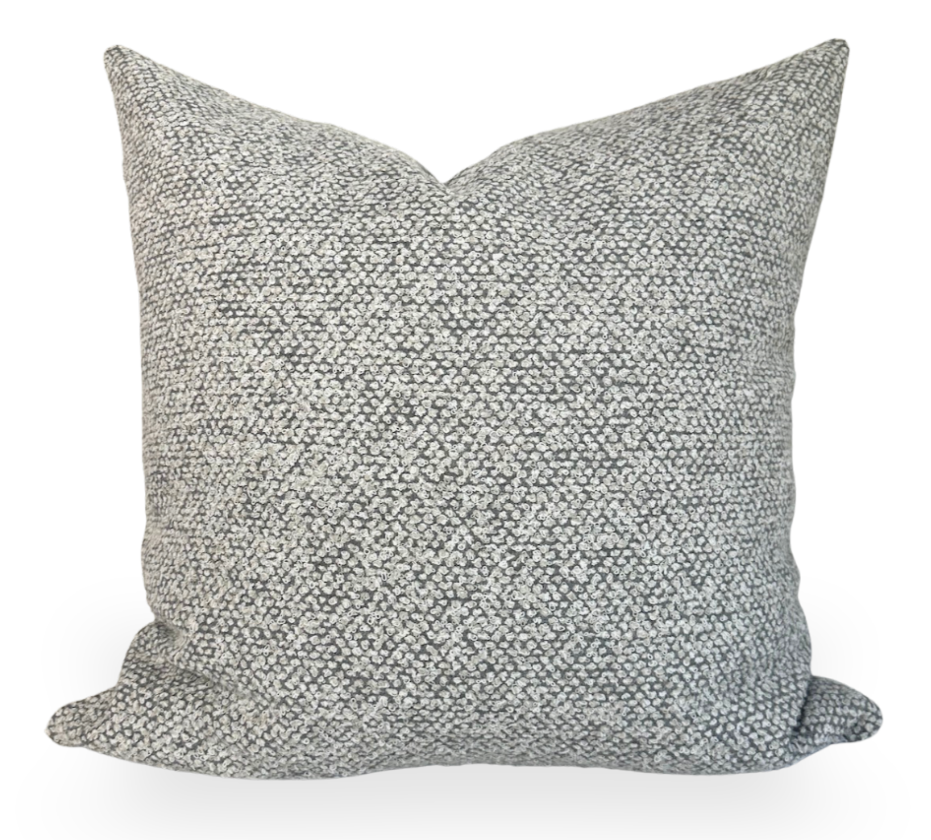 On the Lamb Woven Pillow Cover in Platinum shown in a room setting with close-up fabric texture