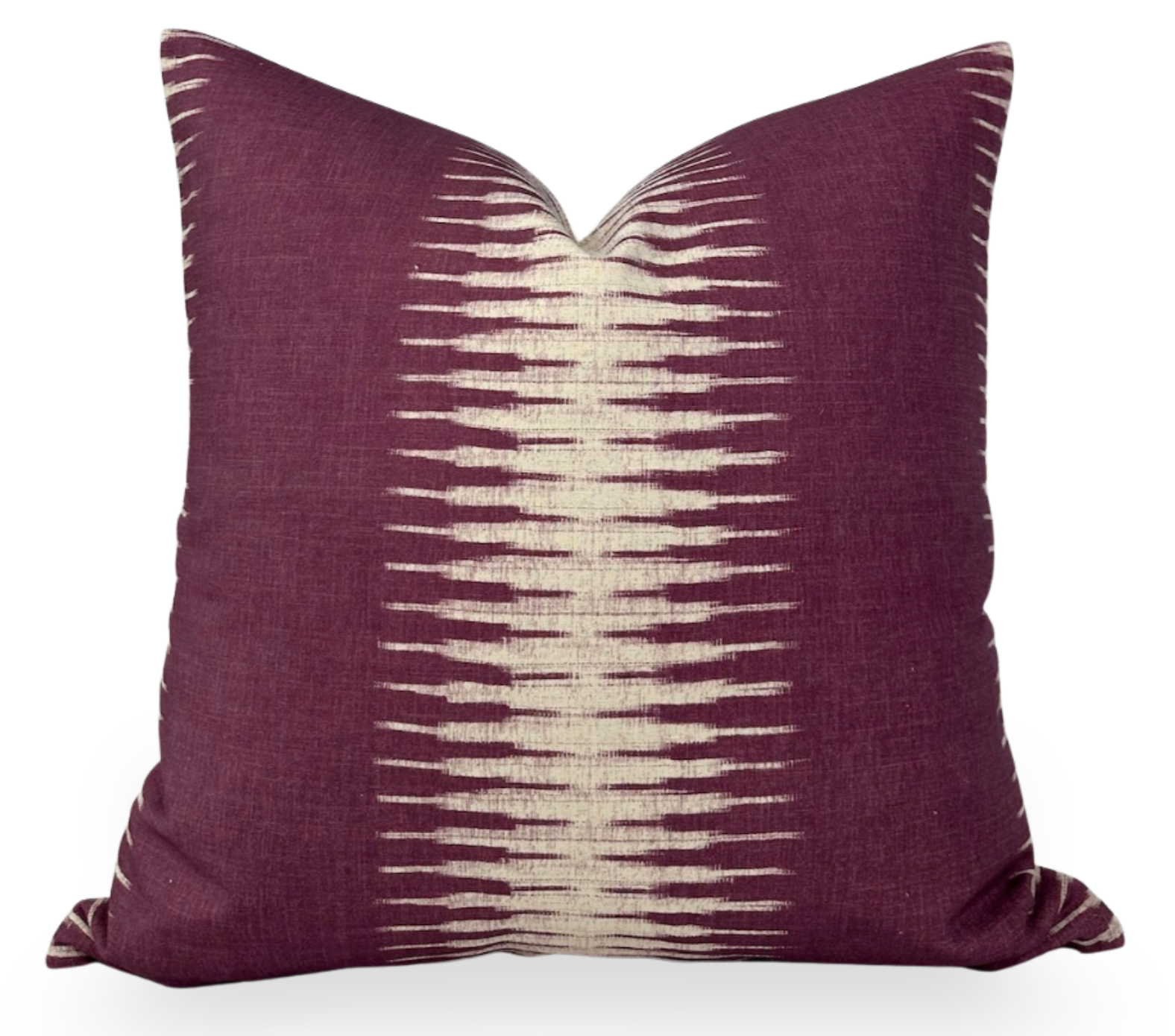 Ikat Pillow Cover in Pasha showing front Ikat print with tan linen back