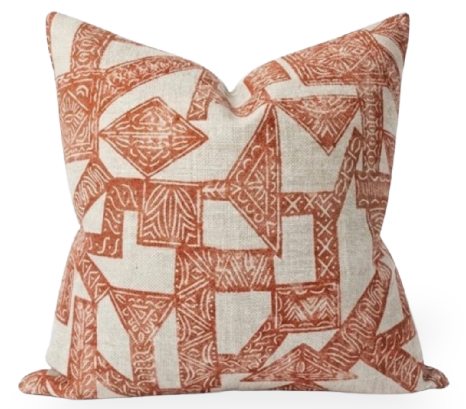 Paza Pillow Cover in Orange - vibrant printed fabric front with ivory linen back