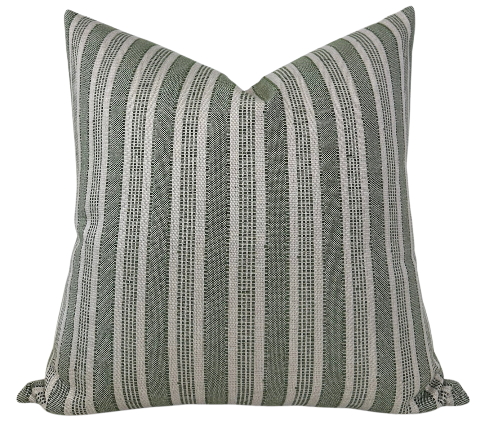Amida Pillow Cover in Green on Natural by Peter Dunham Textiles, showing green woven fabric front and ivory linen backing.