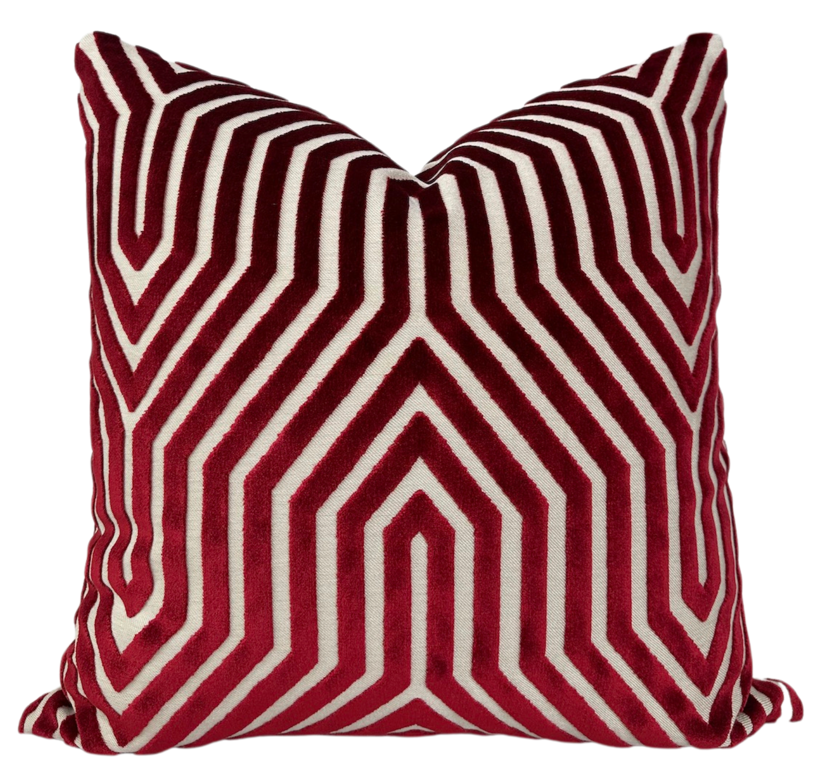 Vanderbilt Velvet Pillow Cover in Garnet Red showing rich velvet texture against ivory background option
