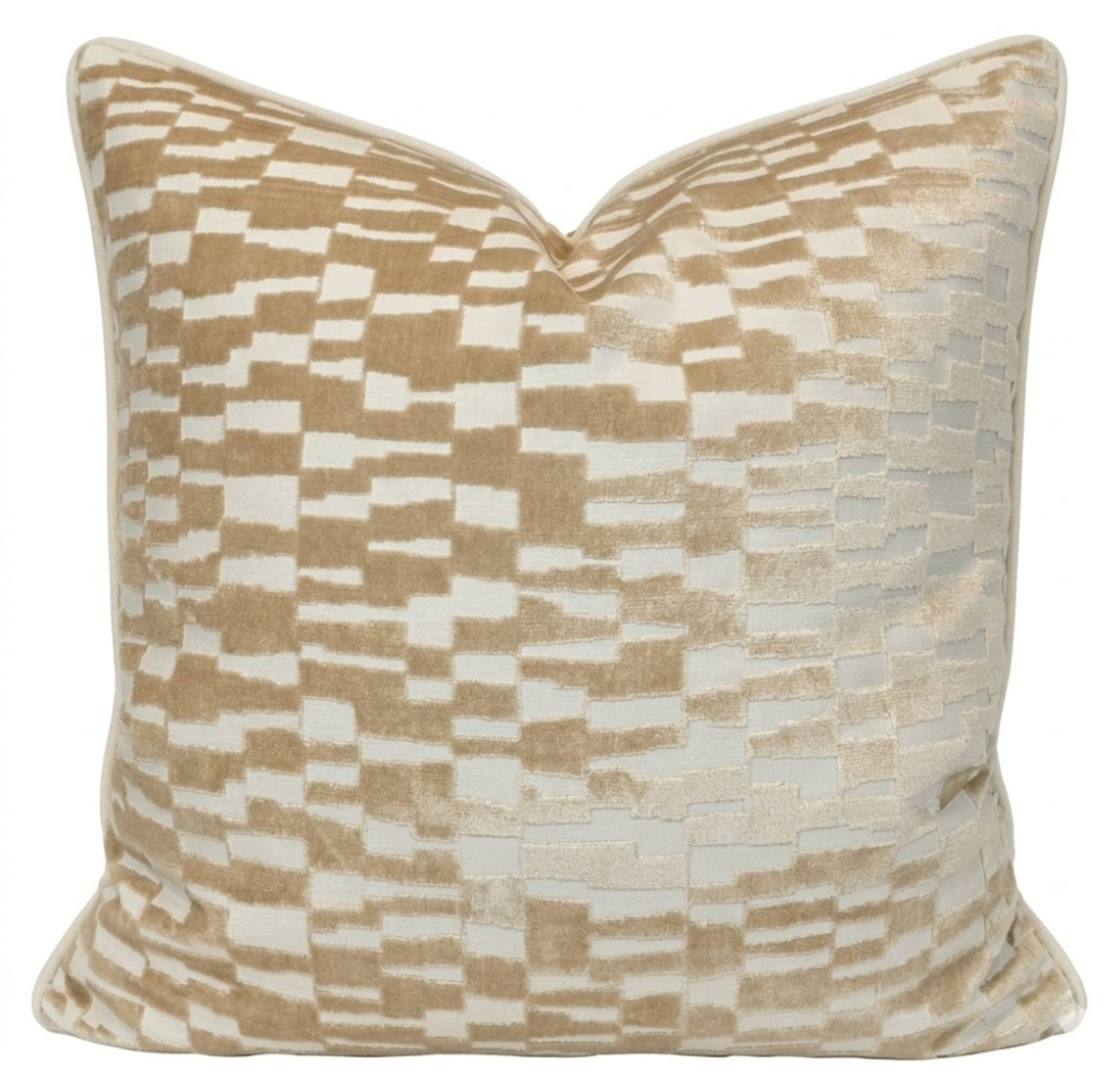 Mod Velvet Pillow Cover in Tan Brown, showing front tan velvet and back ivory fabric