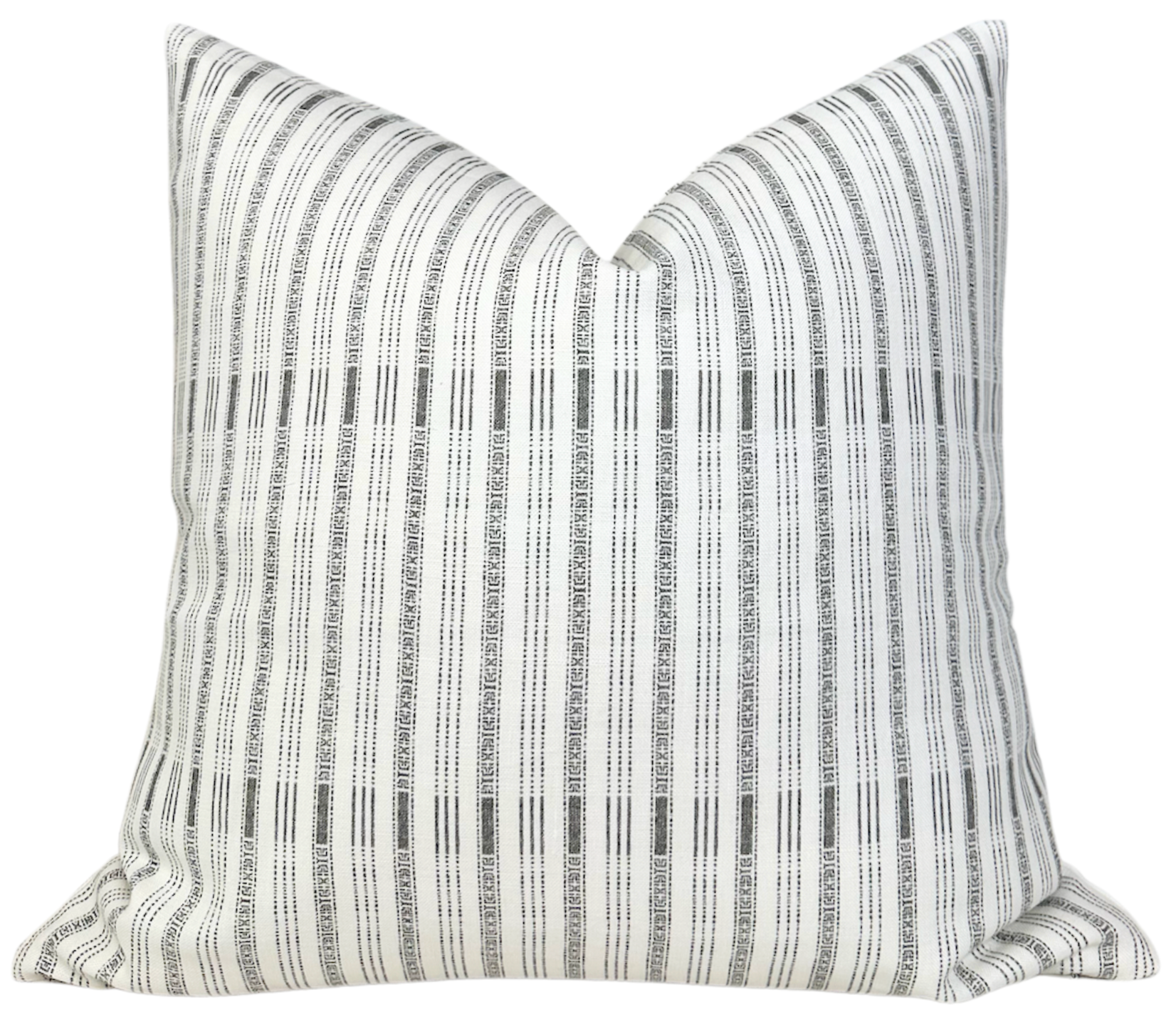 ILU Pillow Cover in Charcoal, showing printed front fabric and close-up of ivory linen backing