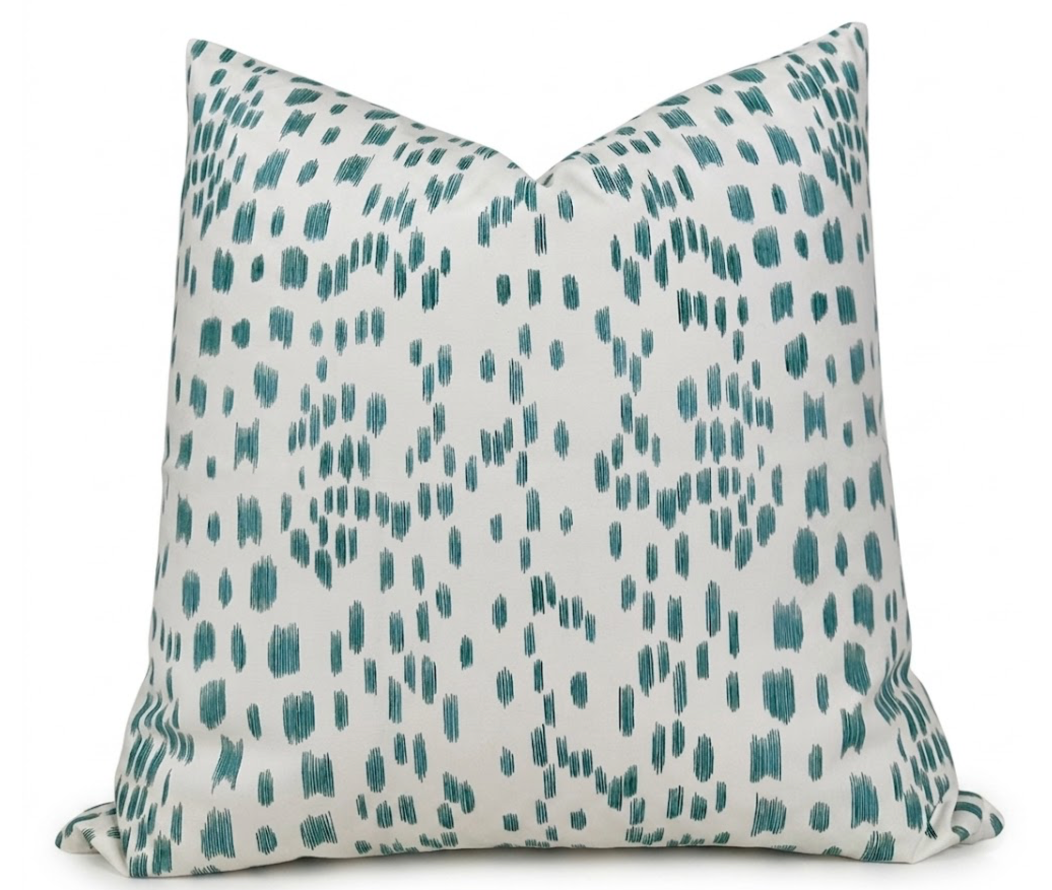Les Touches Pillow Cover in Aqua Blue with printed cotton front and ivory linen back