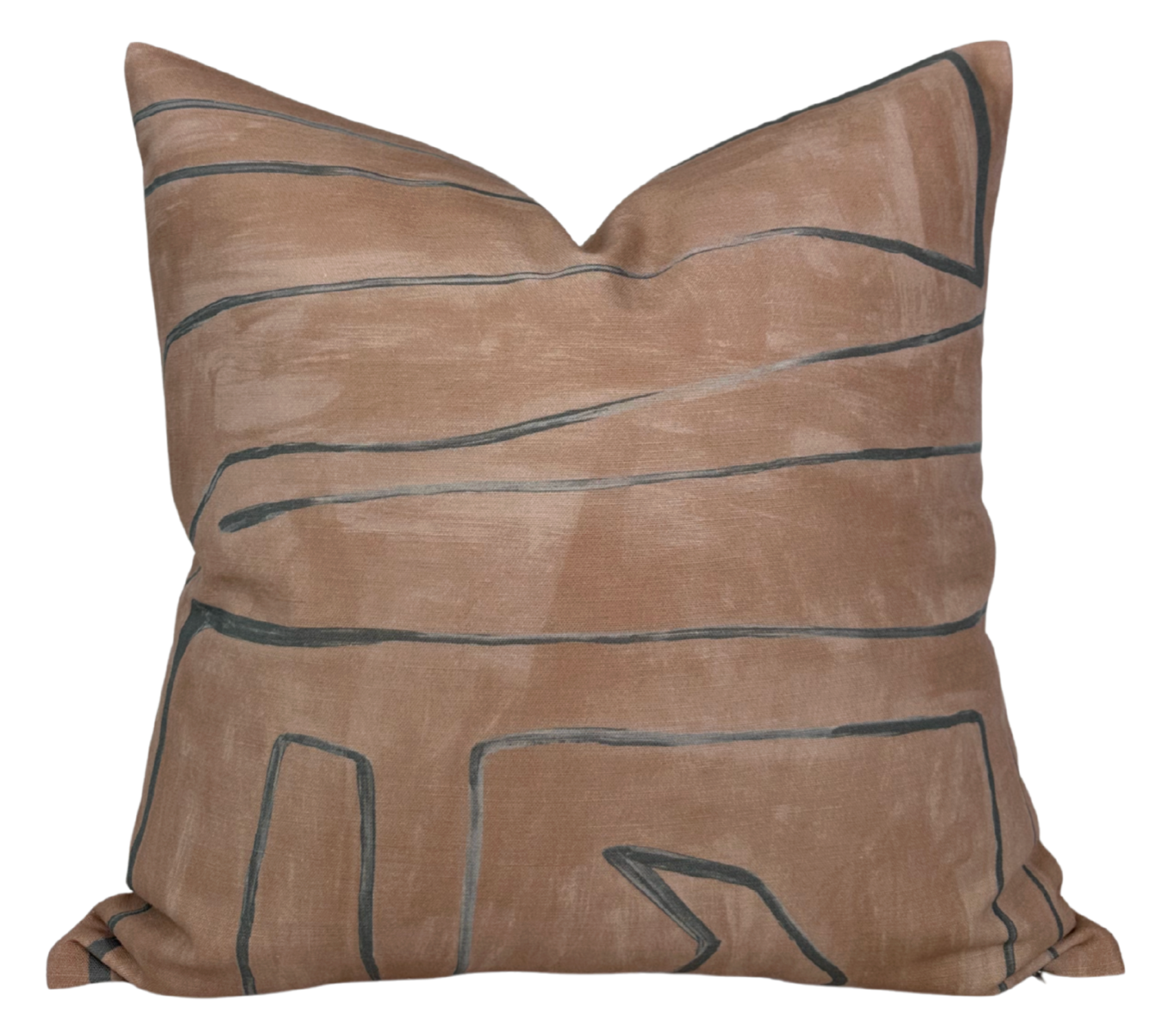 Graffito Pillow Cover in Rosa by DEKOWE showing pink patterned front and ivory linen back