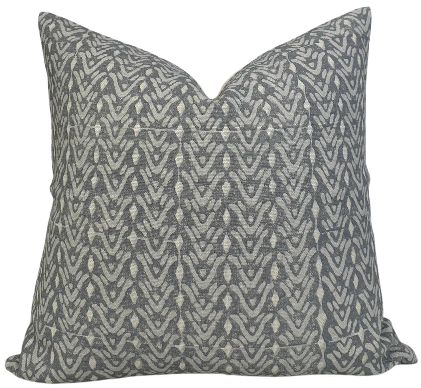 Bellflower Pillow Cover in Cadet showing bellflower print on linen with natural ivory linen back
