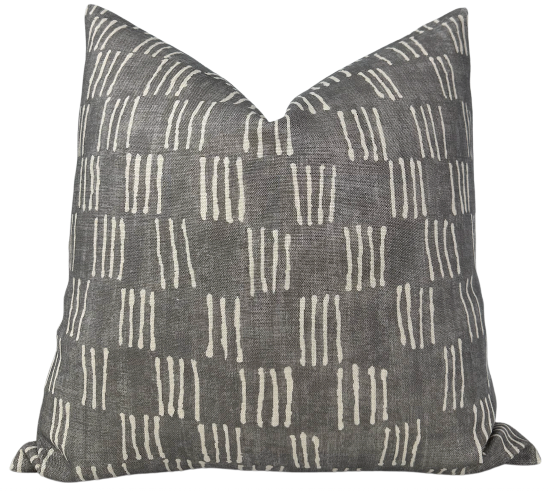 Matchsticks Pillow Cover in Pebble Grey on a sofa with a neutral color palette