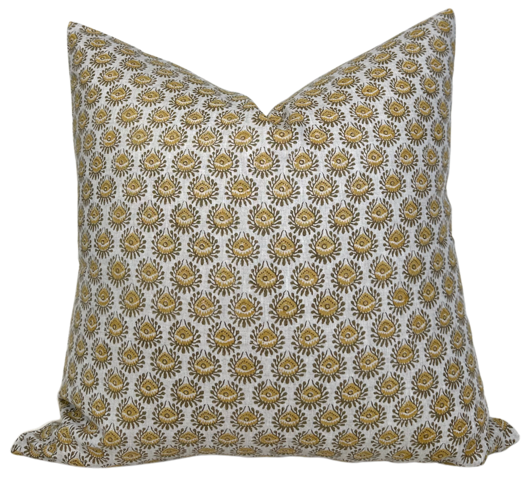 Lyon Pillow Cover in vibrant saffron linen on front, ivory linen on back