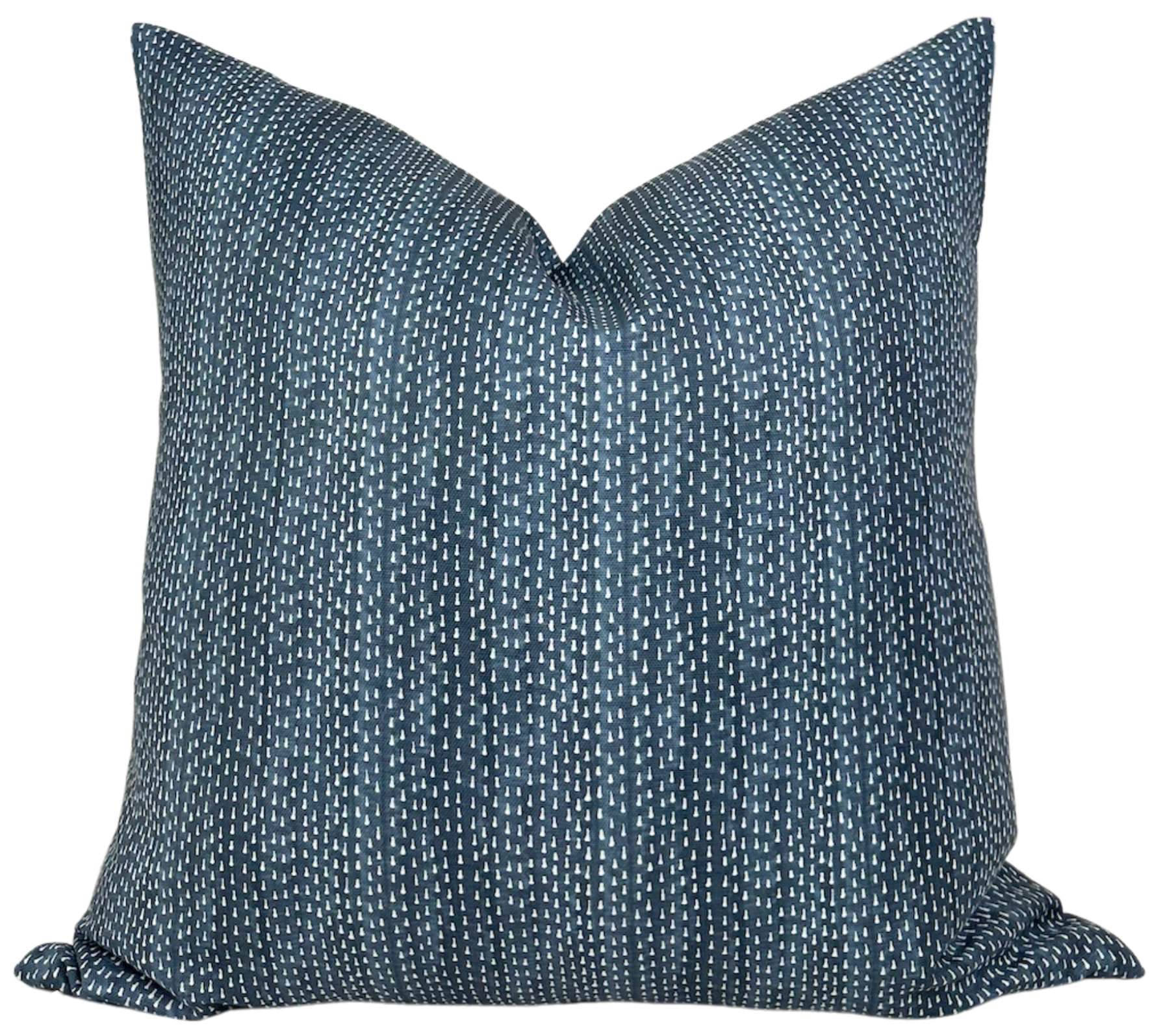 Kantha Pillow Cover in Navy Blue by DEKOWE showing kantha printed navy front and ivory linen back