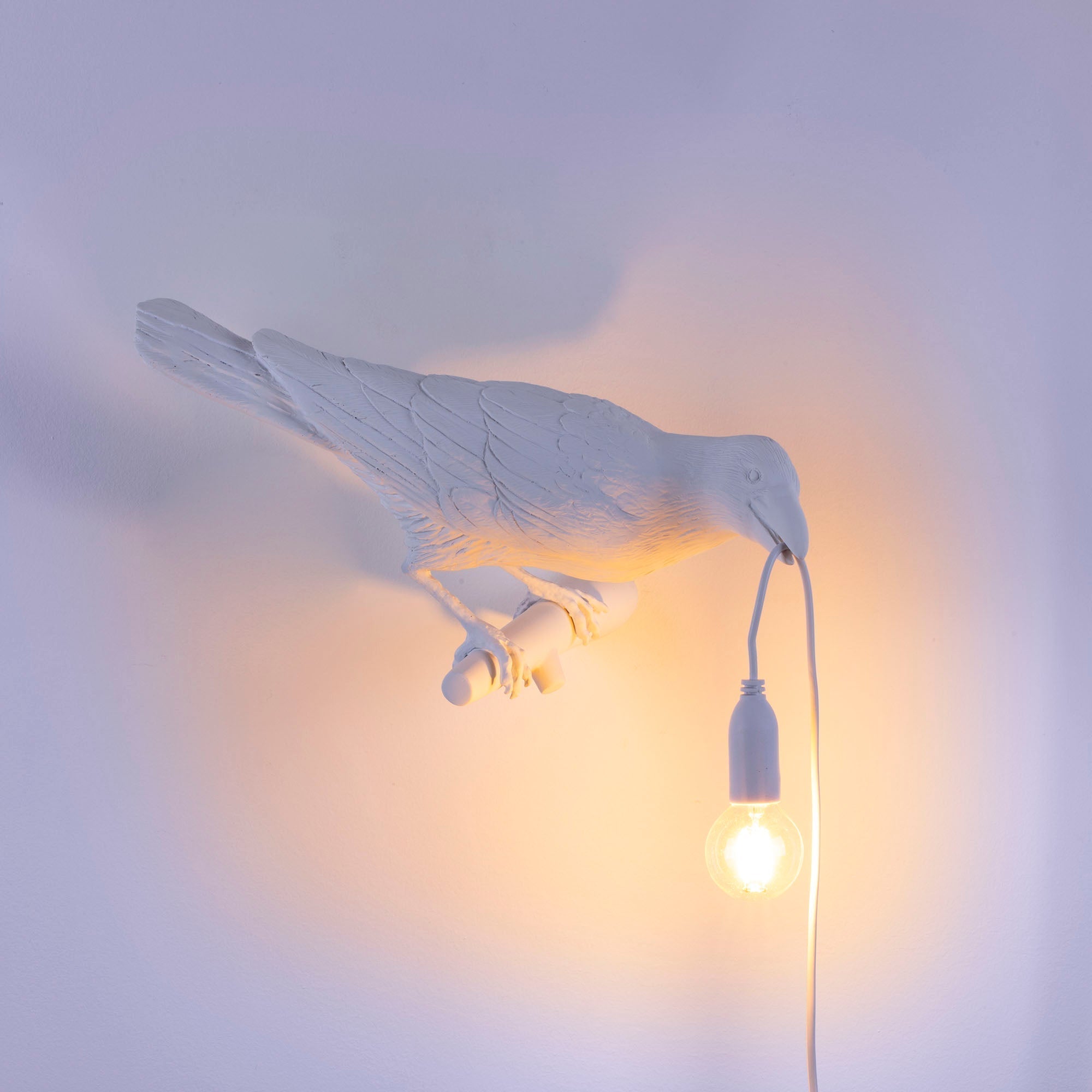 Bird Lamp White Looking Right OUTDOOR detail image - Resin Society