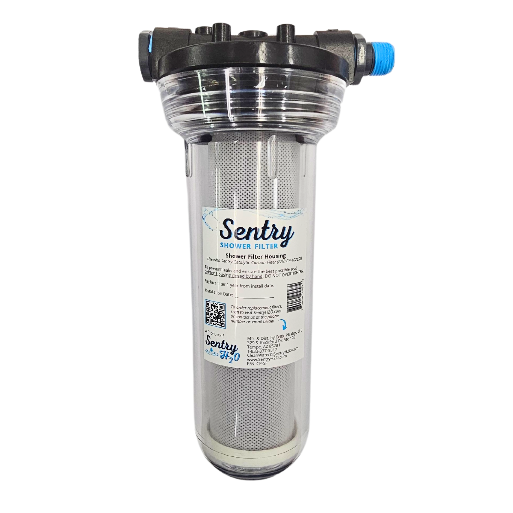 Installed view of Sentry Shower Filter attached to a showerhead