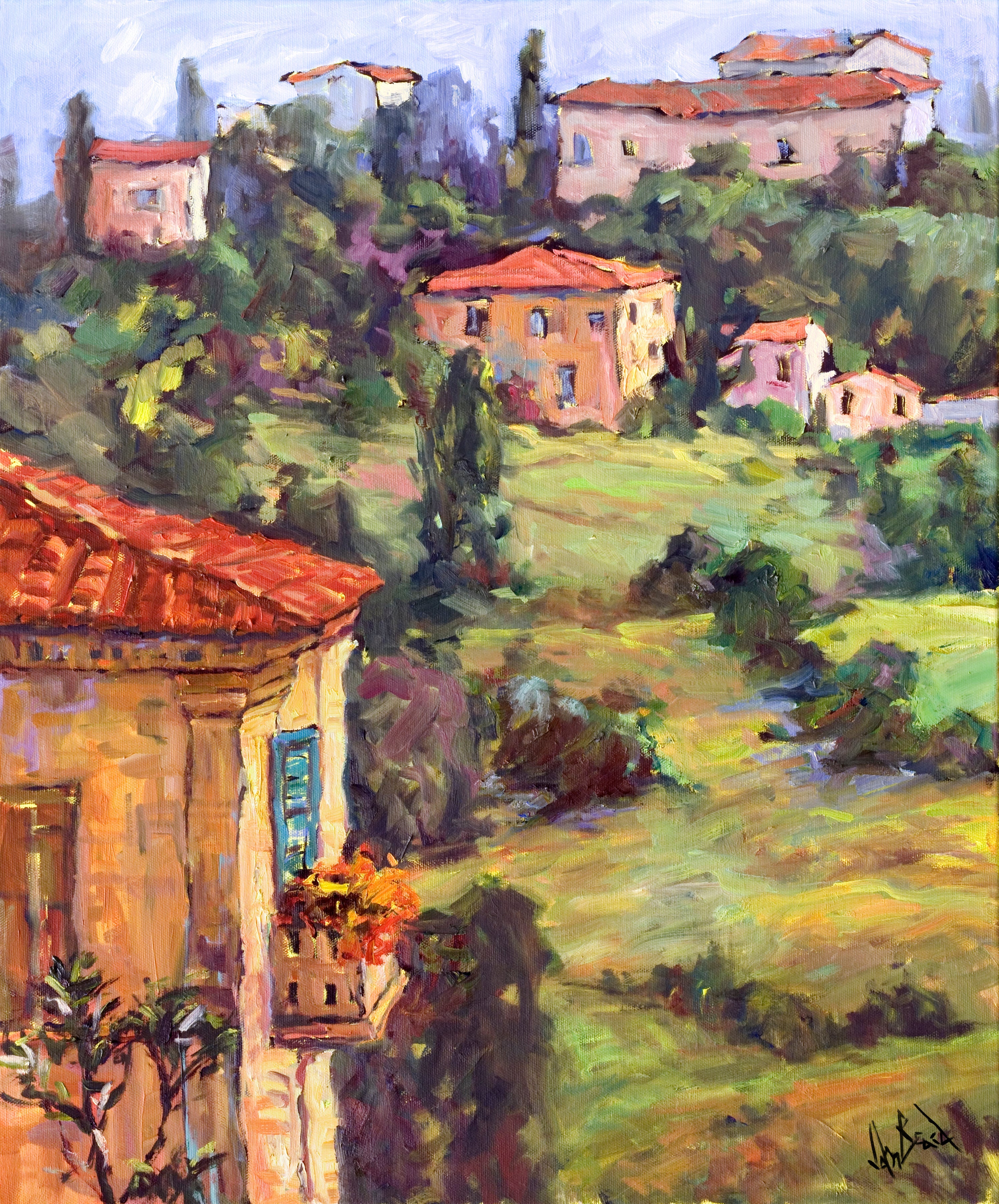 Sunlit Balcony Artist Enhanced Canvas Print by John Beard Collection - main product image for Resin Society