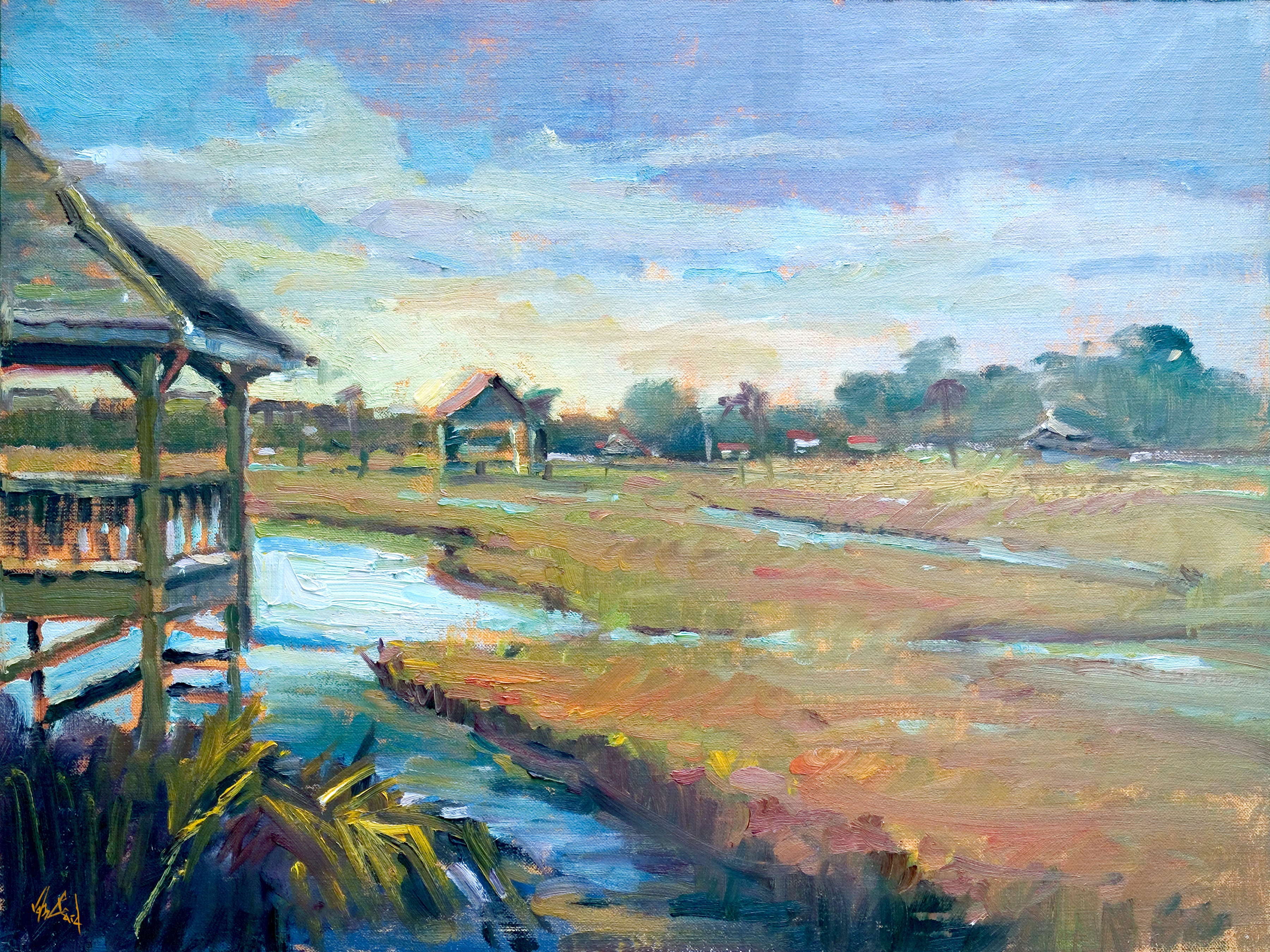 Sunlit Boathouse Artist Enhanced Canvas Print by John Beard Collection - main product image for Resin Society