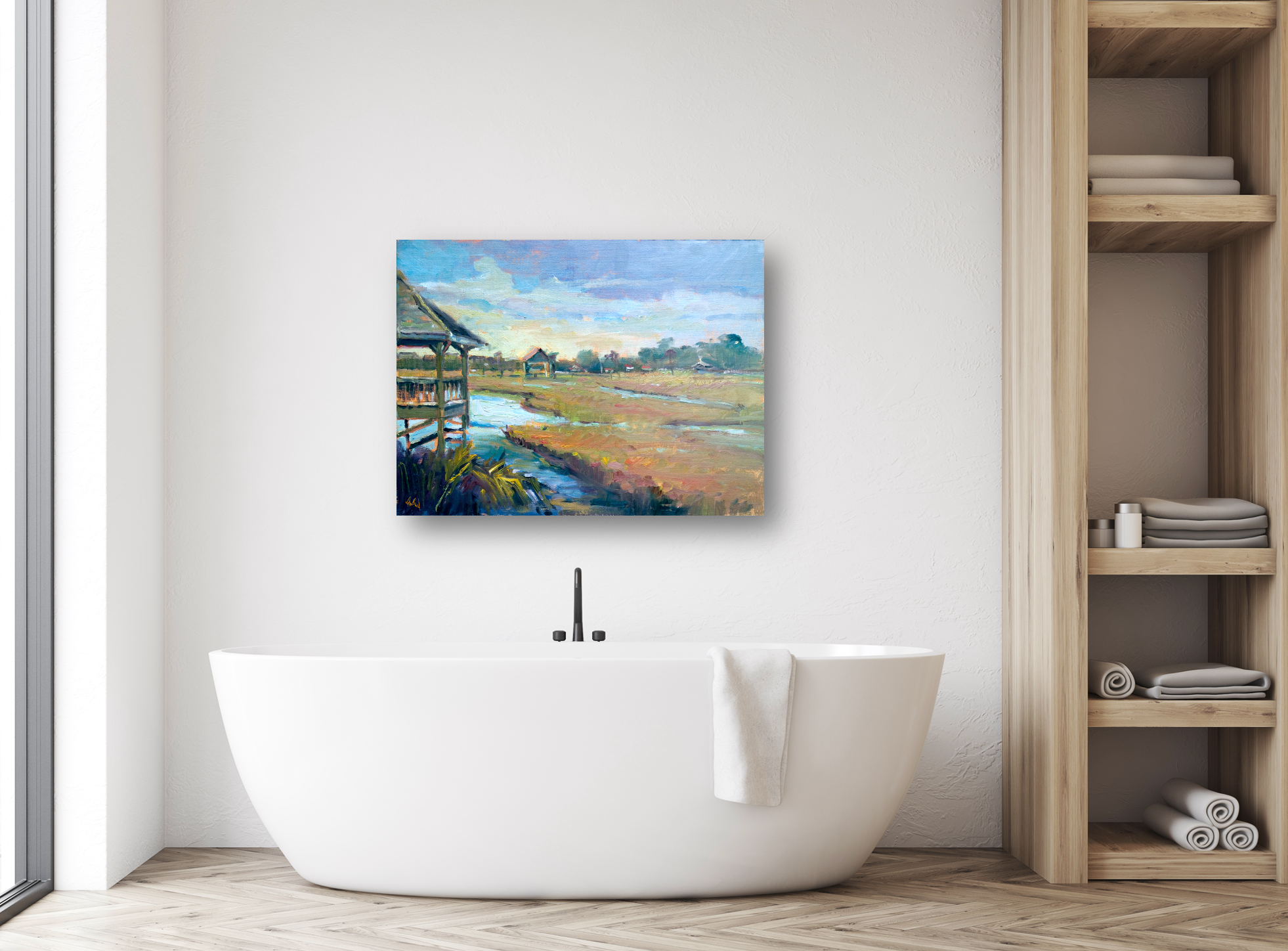 Sunlit Boathouse Artist Enhanced Canvas Print by John Beard Collection - product image 2 for Resin Society