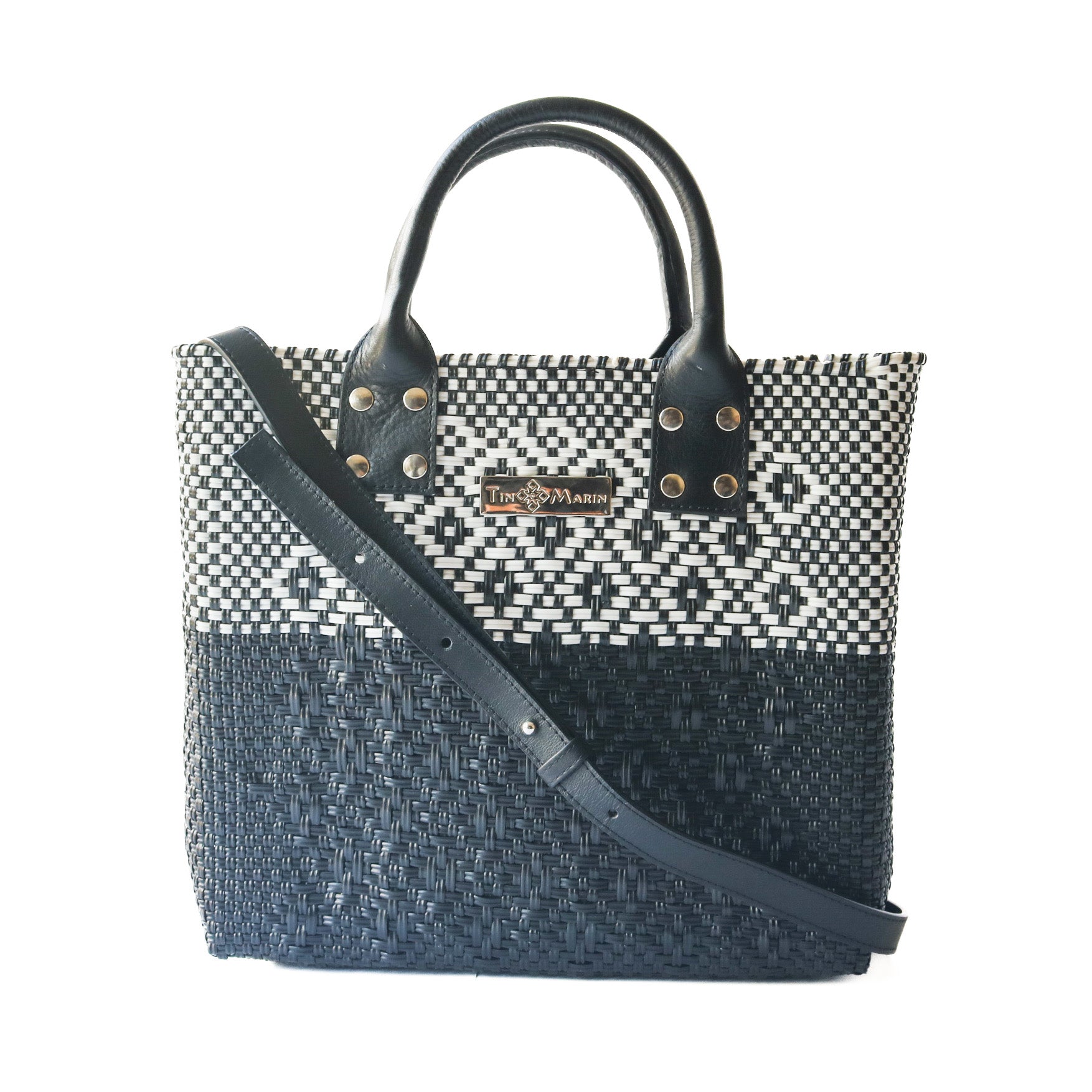 Tin Marin Black Large Woven Crossbody Bag - Black Leather by Tin Marin Brand - main product image for Resin Society