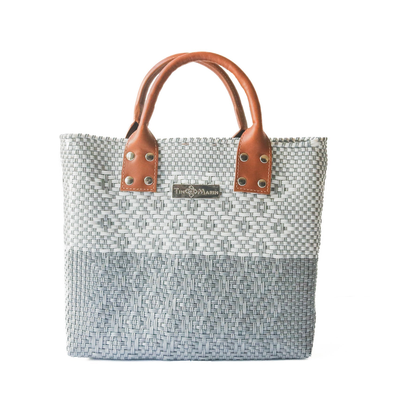 Tin Marin Grey Large Woven Crossbody Bag - Tan Leather by Tin Marin Brand - product image 4 for Resin Society