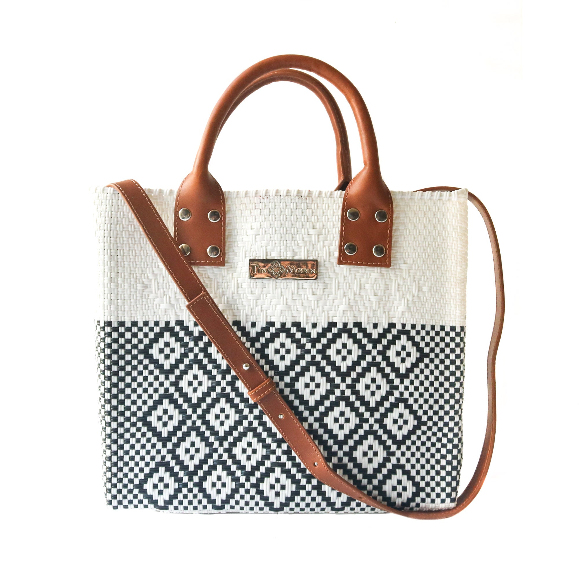 Tin Marin White Large Woven Crossbody Bag - Leather by Tin Marin Brand - main product image for Resin Society