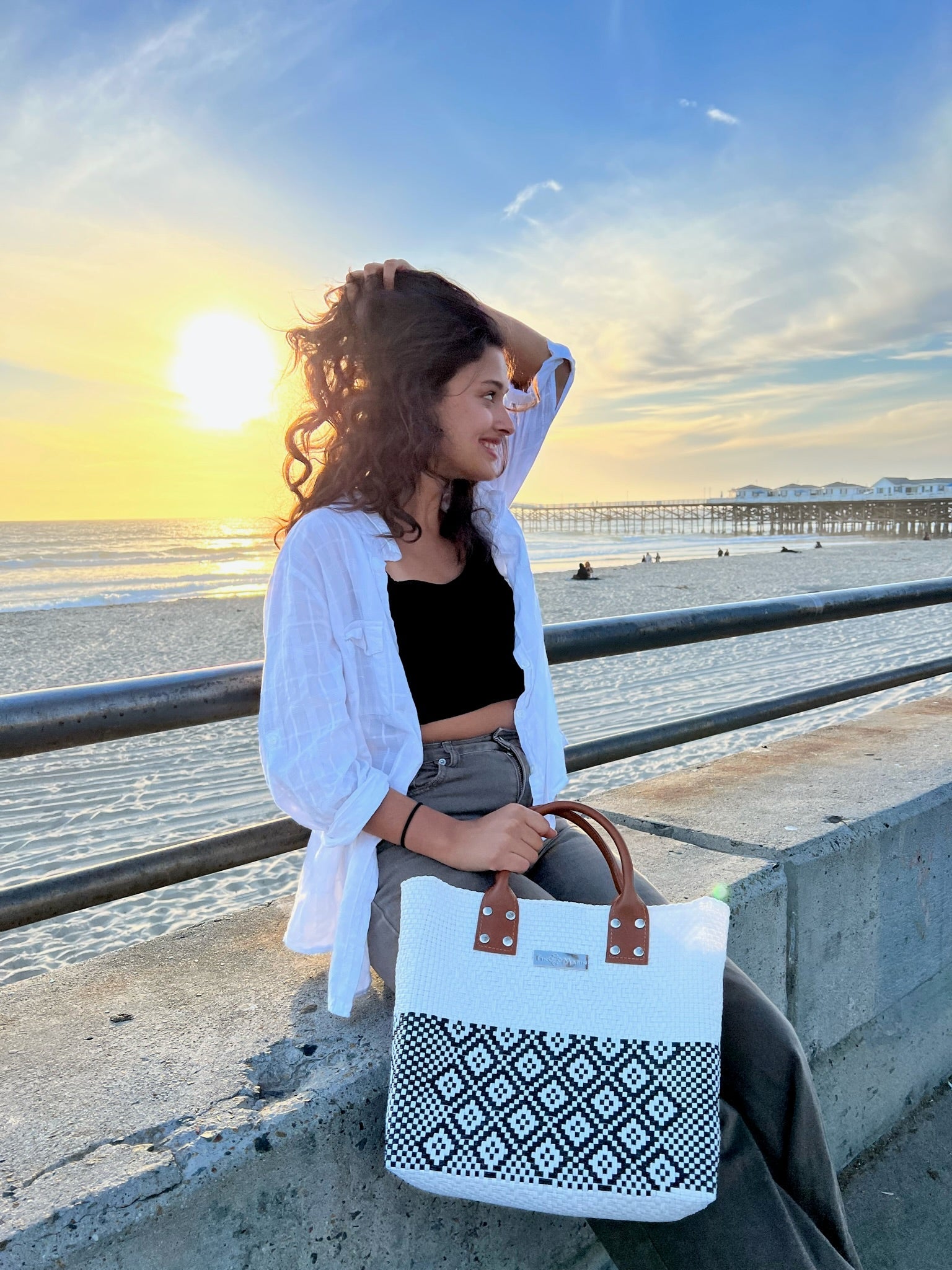 Tin Marin White Large Woven Crossbody Bag - Leather by Tin Marin Brand - product image 5 for Resin Society