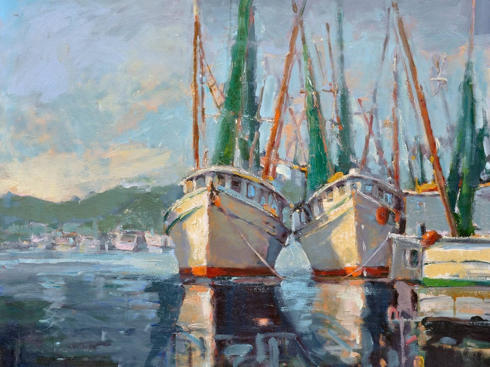 Two Shrimp Boats Artist Enhanced Canvas Print by John Beard Collection - main product image for Resin Society