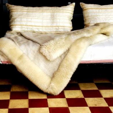 Lambskin Trim Wool Throw by Homelosophy