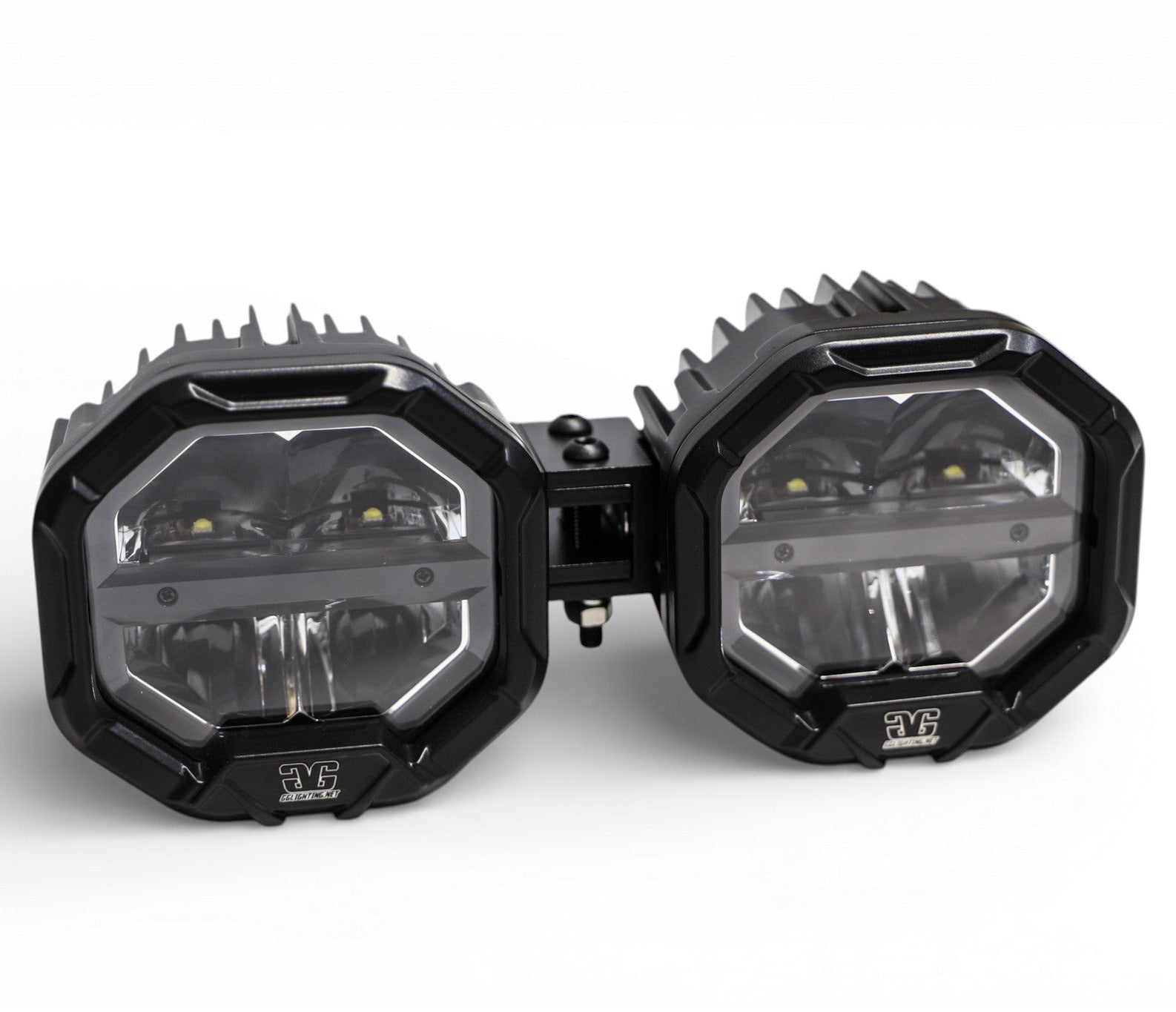Two interlocked U-Con Off Road LED Pods mounted side-by-side with amber DRL running lights